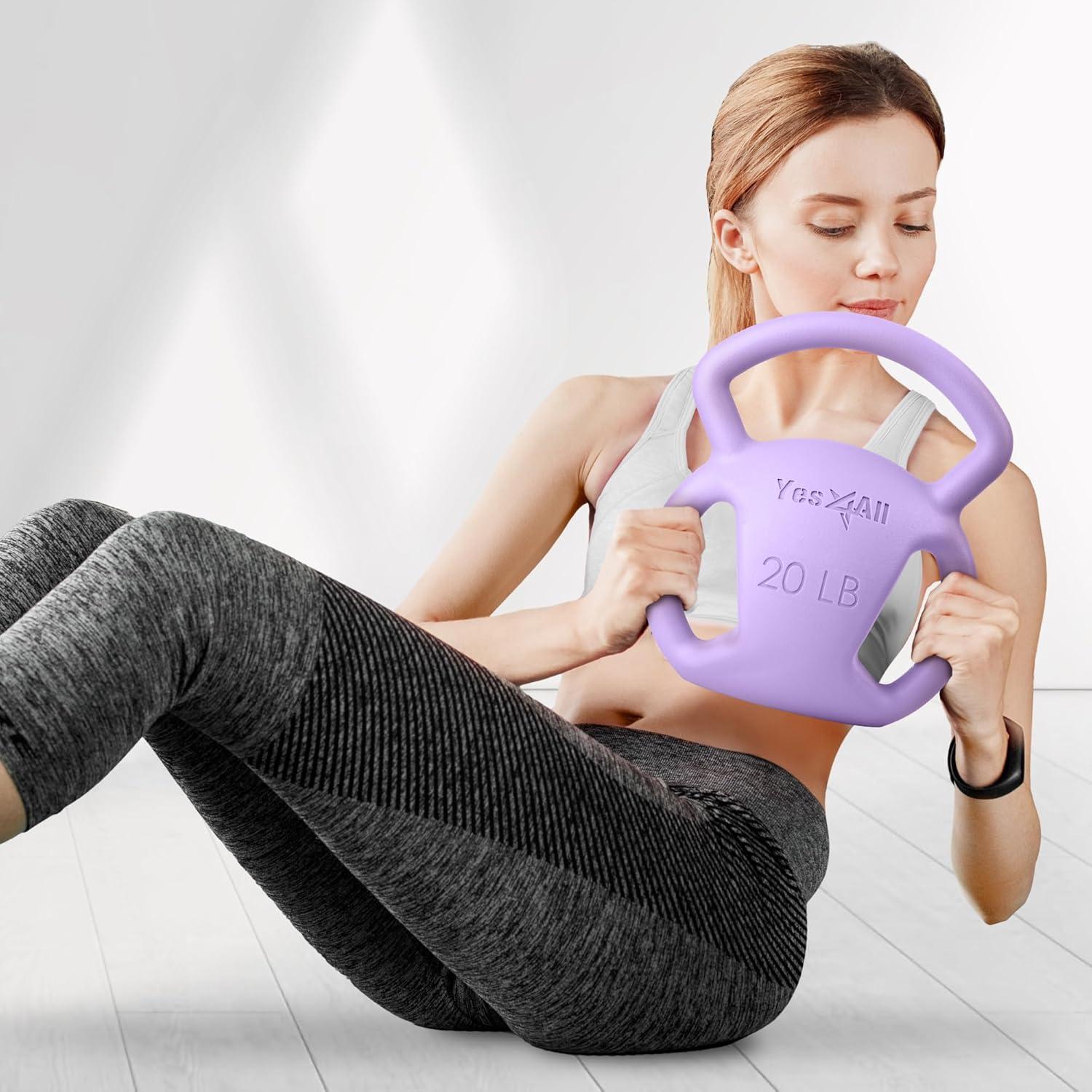 image:imageYes4All Kettlebell Strength Training Kettlebells for Women Wide Multigrip Textured Handle for Home Gym Exercises amp Full Body Workout Single 525 lb amp Set of 1015 lbD 20LB Purple