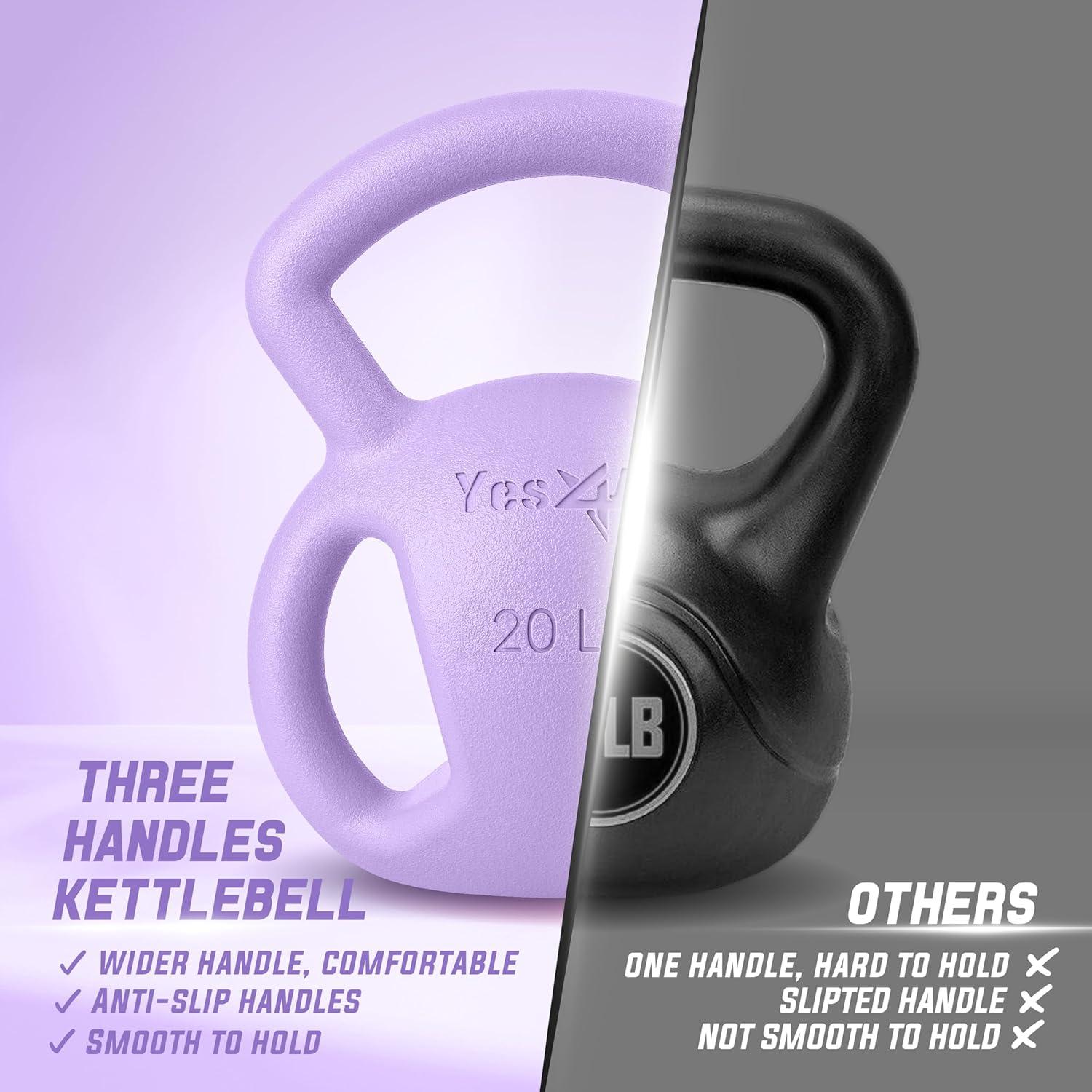 image:imageYes4All Kettlebell Strength Training Kettlebells for Women Wide Multigrip Textured Handle for Home Gym Exercises amp Full Body Workout Single 525 lb amp Set of 1015 lbD 20LB Purple
