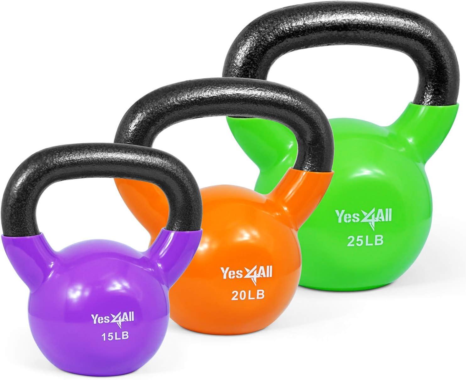 image:imageYes4All Kettlebell Vinyl Coated Kettlebell Cast Iron Sets with Stable Flat Bottom for Full Body Workout Push up Grip Strength Training amp Weights ExercisesMulticolor