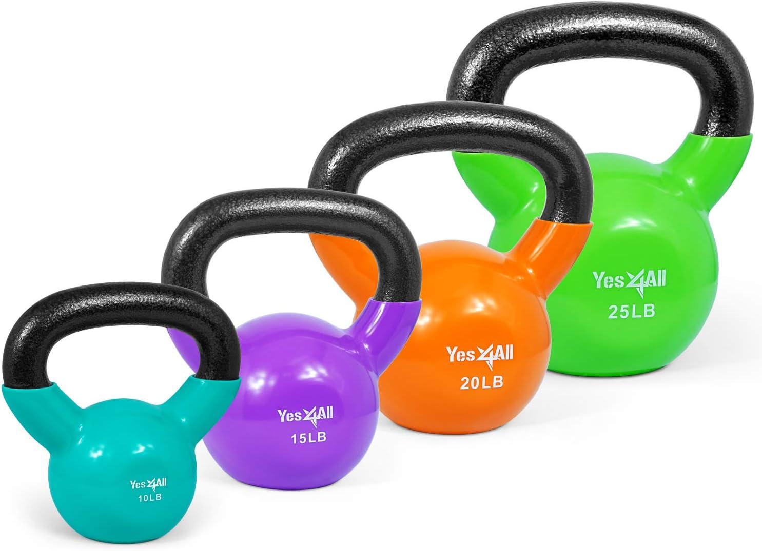 image:imageYes4All Kettlebell Vinyl Coated Kettlebell Cast Iron Sets with Stable Flat Bottom for Full Body Workout Push up Grip Strength Training amp Weights ExercisesMulticolor