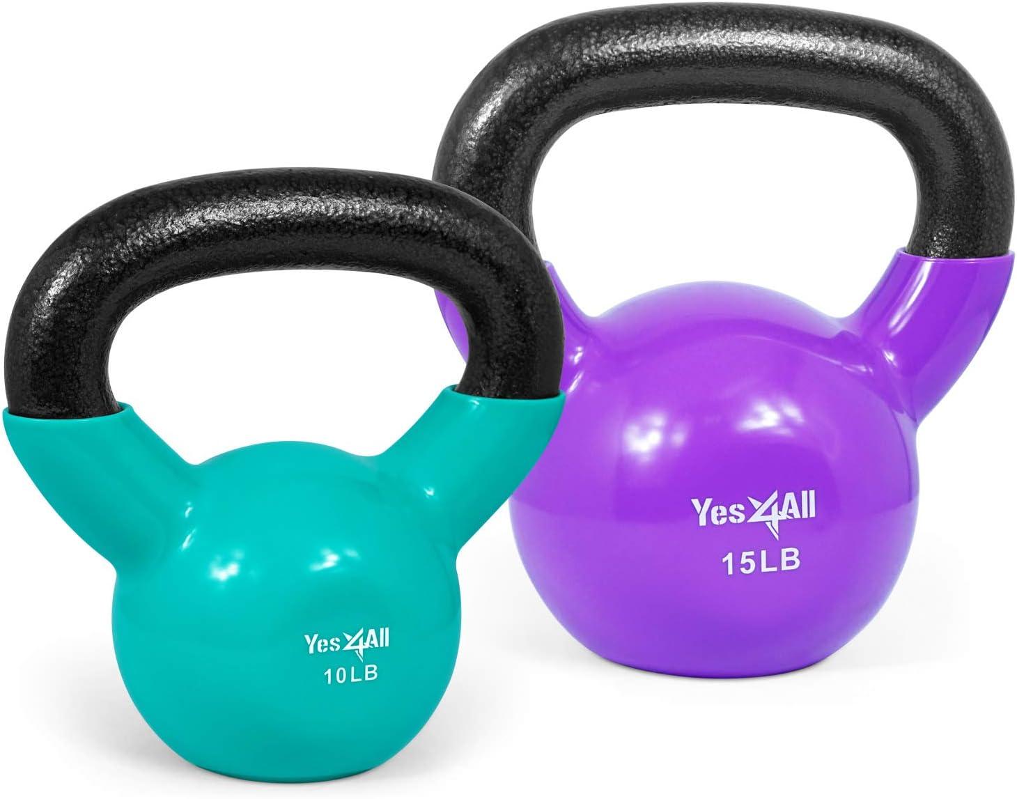 image:imageYes4All Kettlebell Vinyl Coated Kettlebell Cast Iron Sets with Stable Flat Bottom for Full Body Workout Push up Grip Strength Training amp Weights ExercisesMulticolor