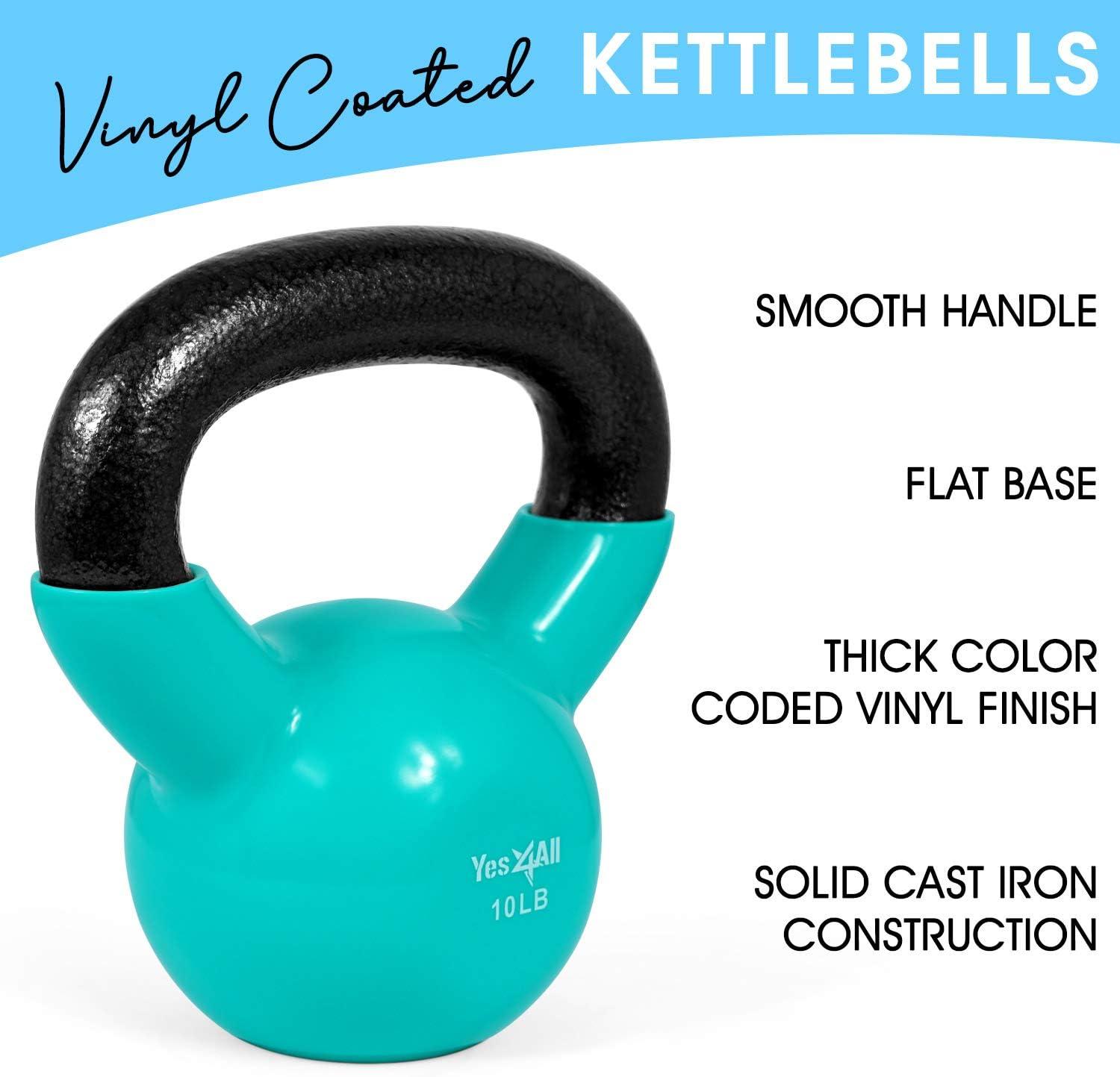 image:imageYes4All Kettlebell Vinyl Coated Kettlebell Cast Iron Sets with Stable Flat Bottom for Full Body Workout Push up Grip Strength Training amp Weights ExercisesMulticolor