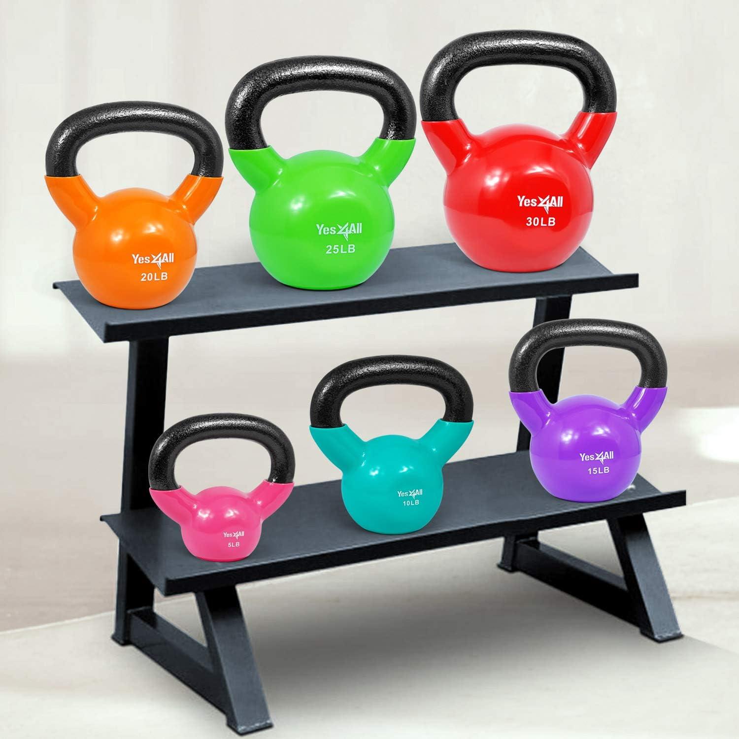 image:imageYes4All Kettlebell Vinyl Coated Kettlebell Cast Iron Sets with Stable Flat Bottom for Full Body Workout Push up Grip Strength Training amp Weights ExercisesMulticolor