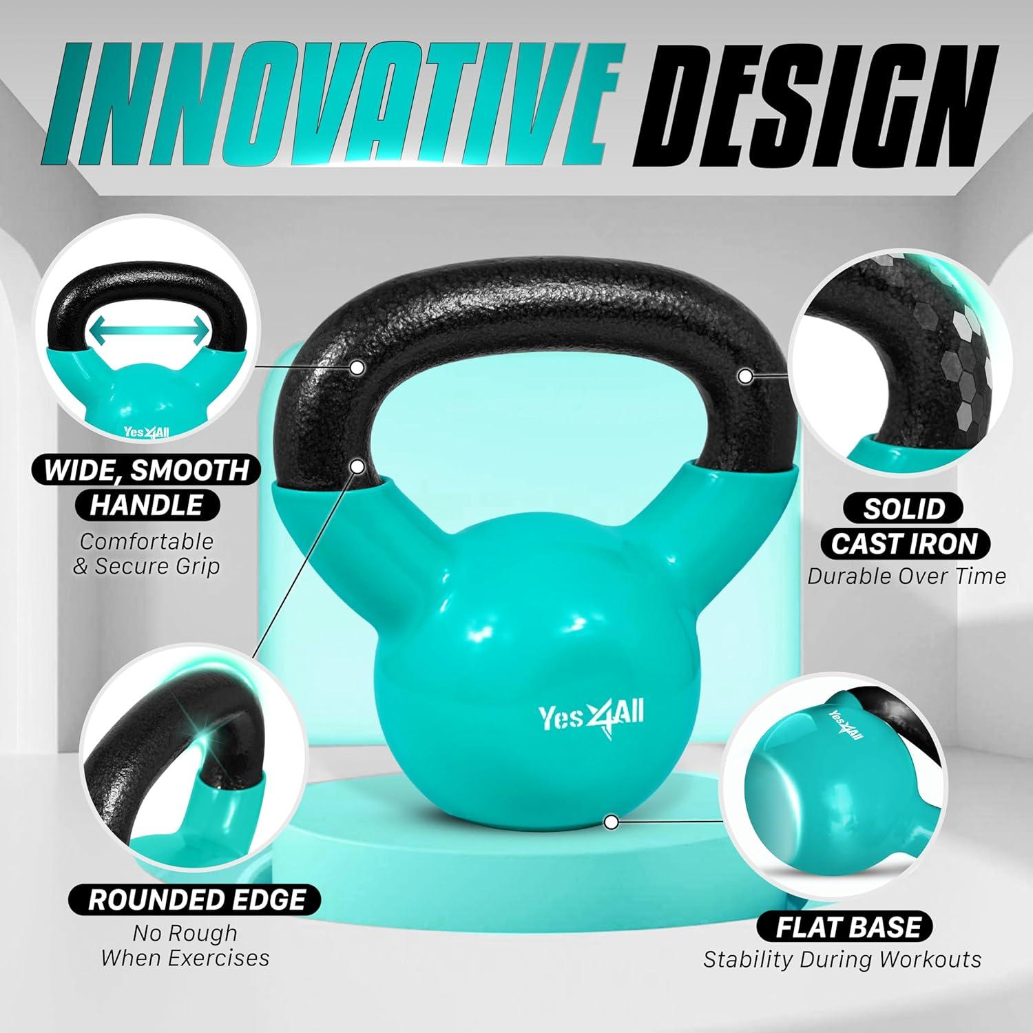 image:imageYes4All Kettlebell Vinyl Coated Kettlebell Cast Iron Sets with Stable Flat Bottom for Full Body Workout Push up Grip Strength Training amp Weights ExercisesMulticolor