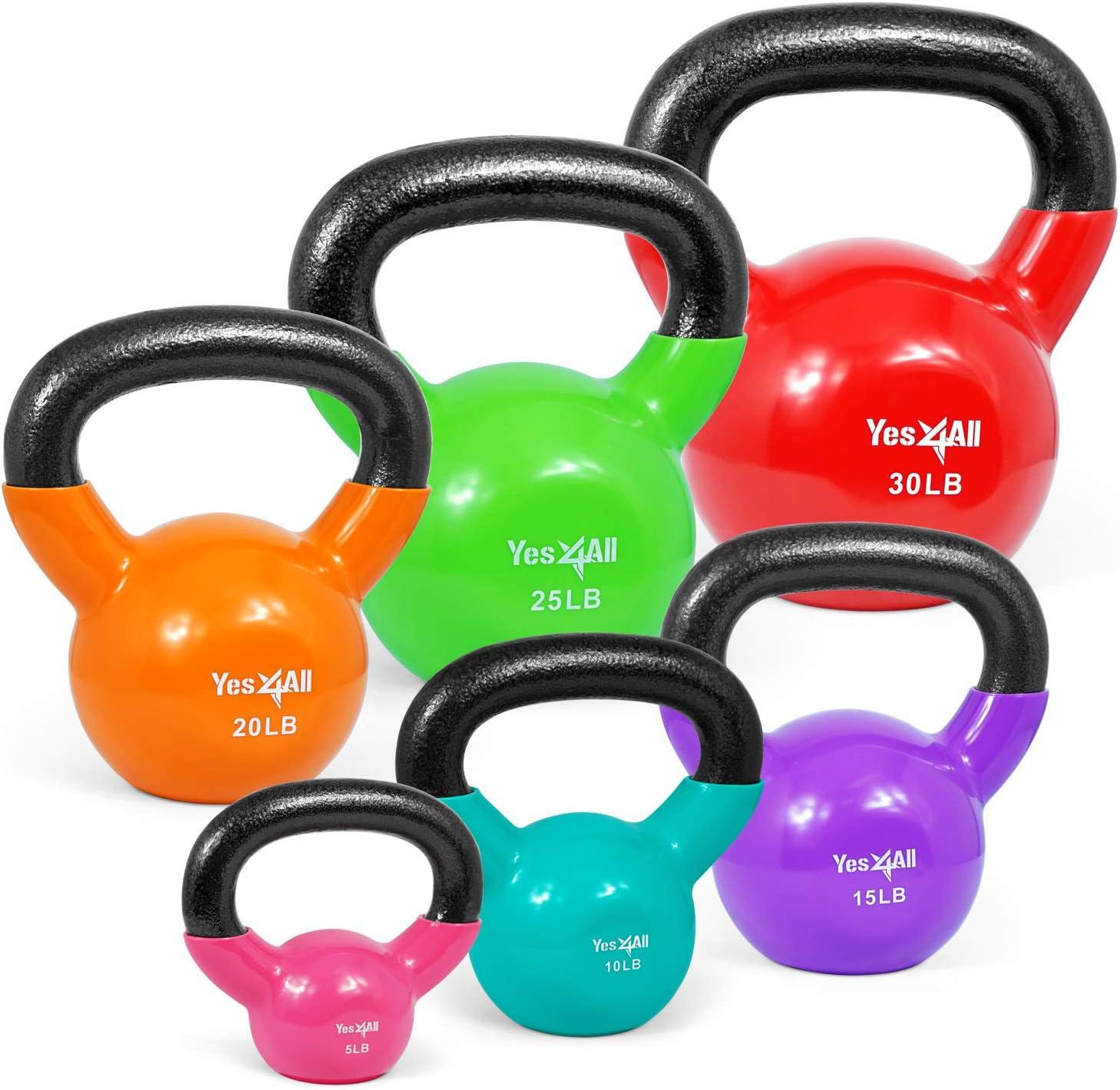 image:imageYes4All Kettlebell Vinyl Coated Kettlebell Cast Iron Sets with Stable Flat Bottom for Full Body Workout Push up Grip Strength Training amp Weights ExercisesMulticolor