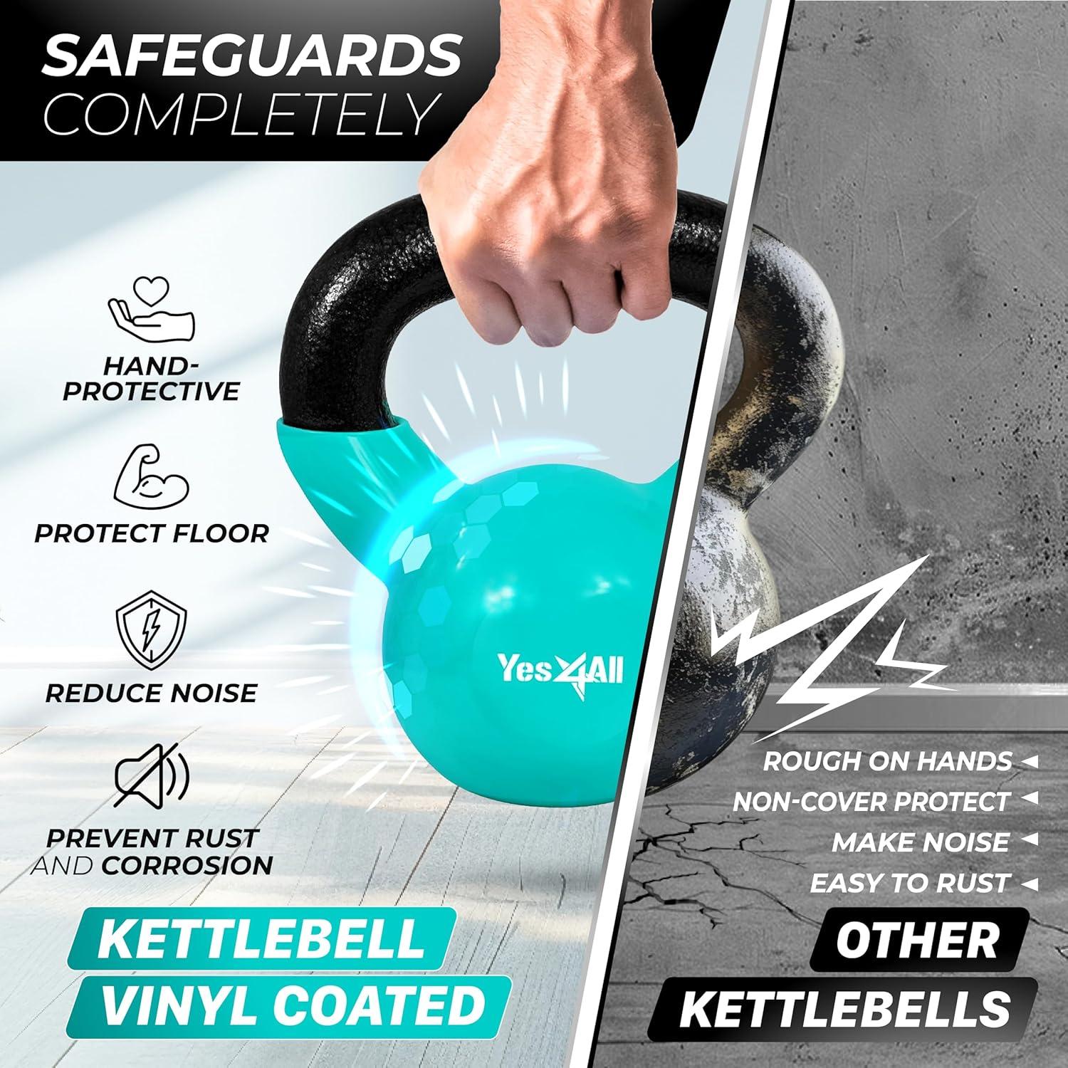 image:imageYes4All Kettlebell Vinyl Coated Kettlebell Cast Iron Sets with Stable Flat Bottom for Full Body Workout Push up Grip Strength Training amp Weights ExercisesMulticolor