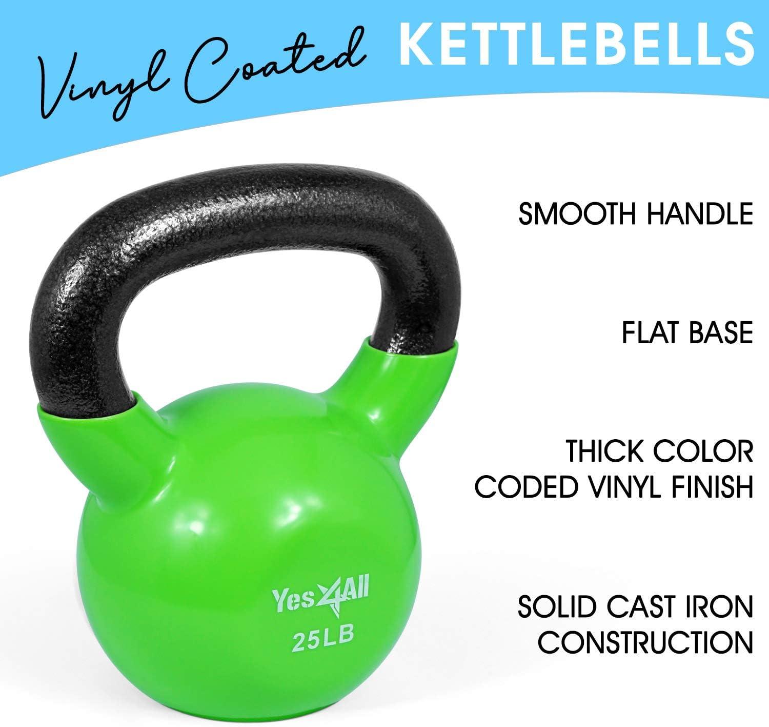 image:imageYes4All Kettlebell Vinyl Coated Kettlebell Cast Iron Sets with Stable Flat Bottom for Full Body Workout Push up Grip Strength Training amp Weights ExercisesMulticolor