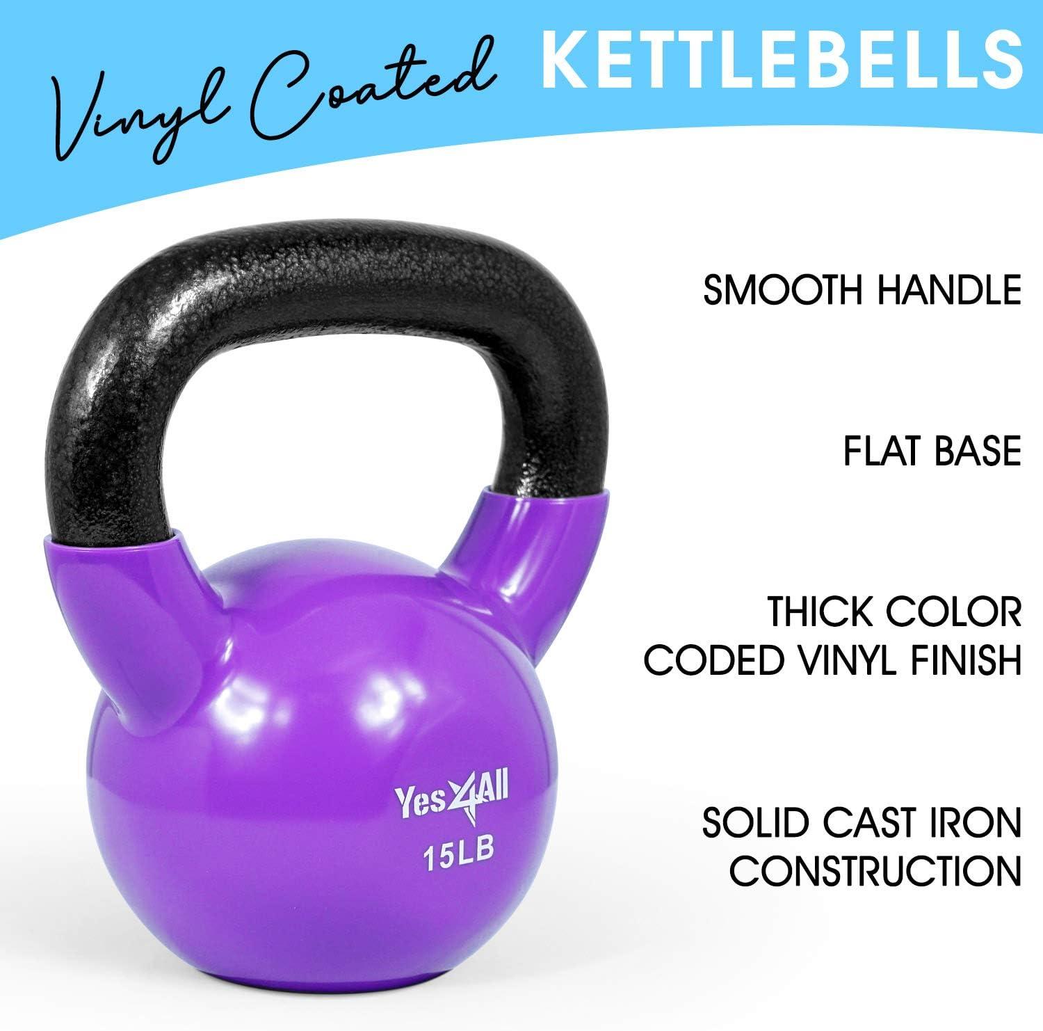image:imageYes4All Kettlebell Vinyl Coated Kettlebell Cast Iron Sets with Stable Flat Bottom for Full Body Workout Push up Grip Strength Training amp Weights ExercisesMulticolor