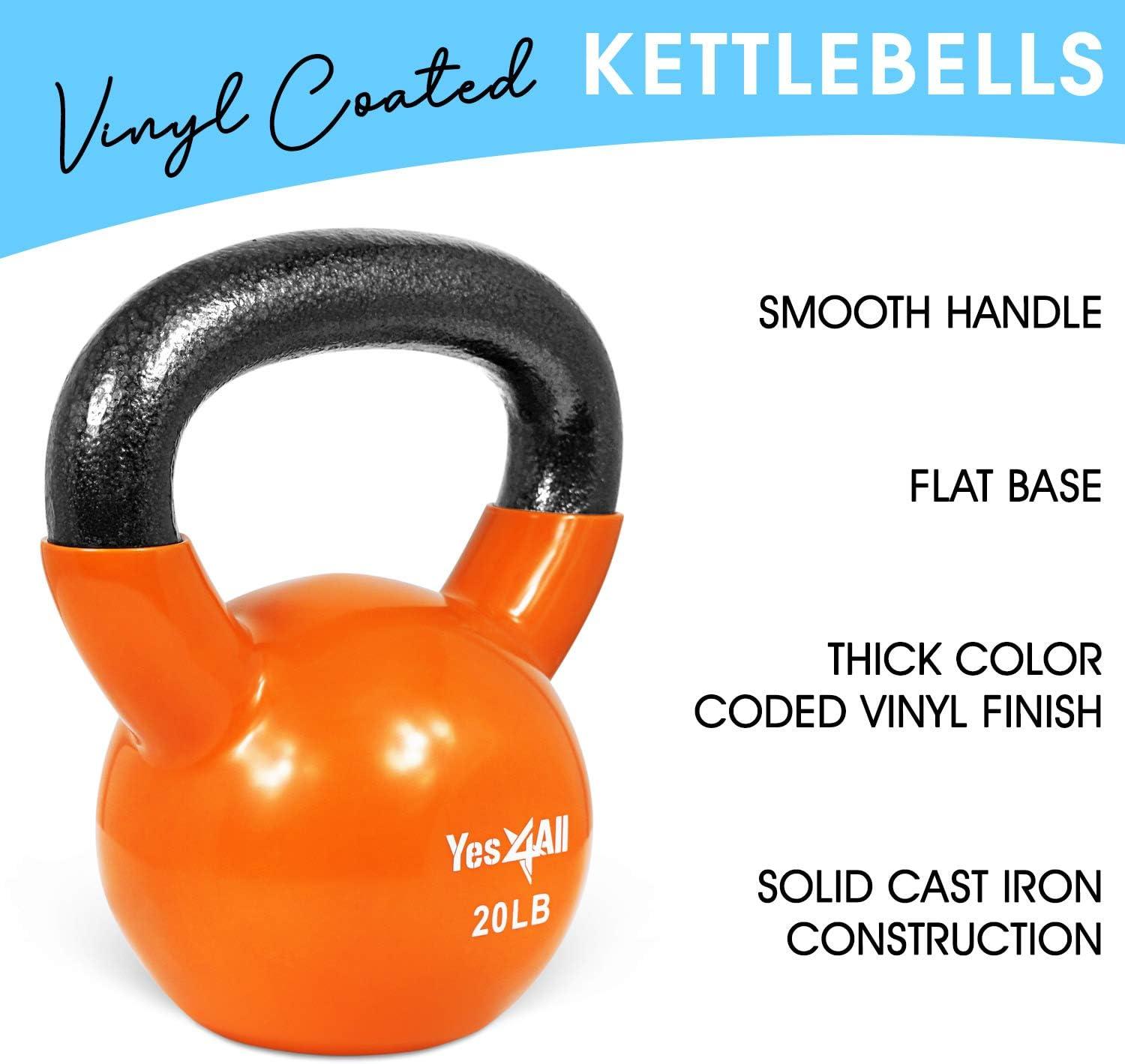 image:imageYes4All Kettlebell Vinyl Coated Kettlebell Cast Iron Sets with Stable Flat Bottom for Full Body Workout Push up Grip Strength Training amp Weights ExercisesMulticolor