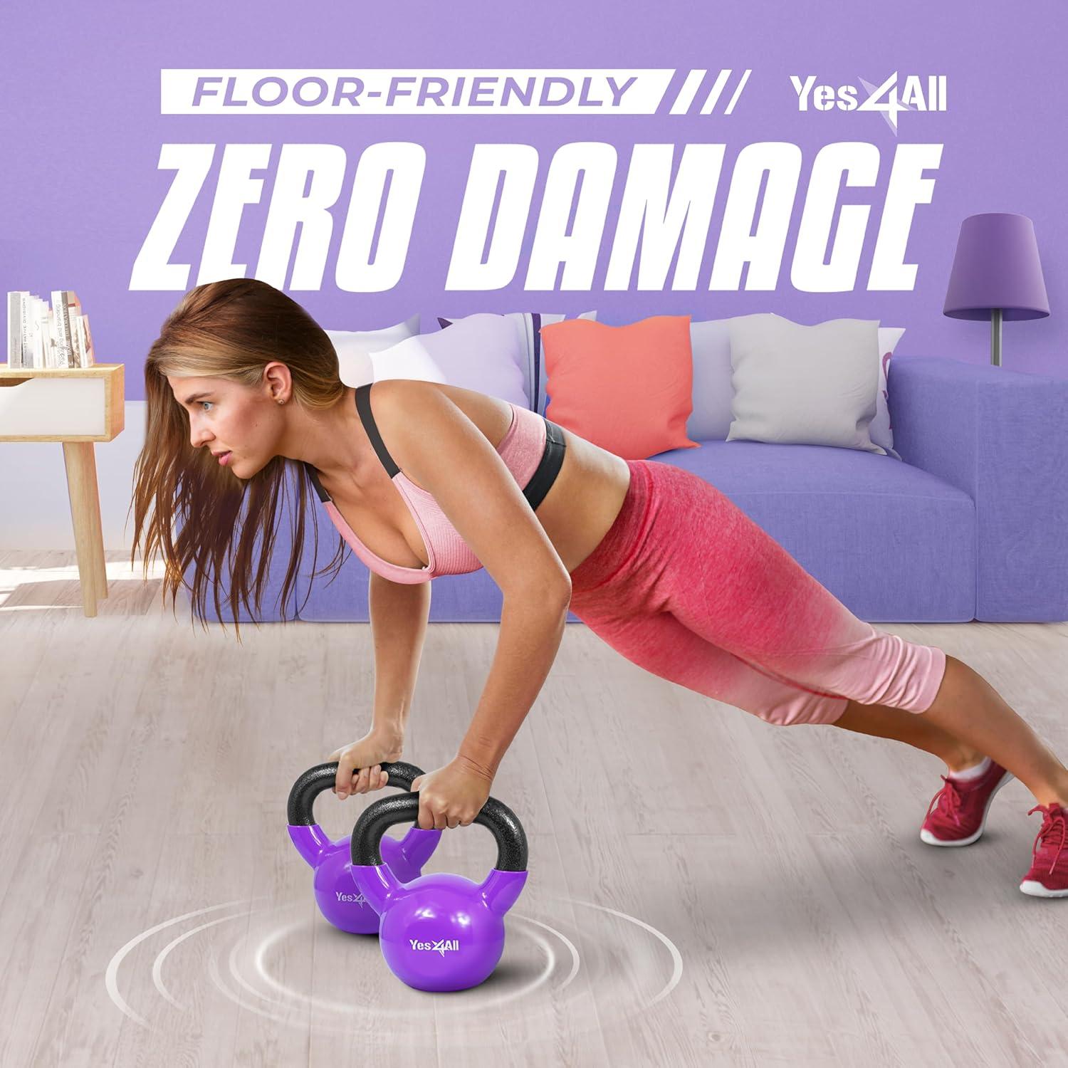 image:imageYes4All Kettlebell Vinyl Coated Kettlebell Cast Iron Sets with Stable Flat Bottom for Full Body Workout Push up Grip Strength Training amp Weights ExercisesMulticolor