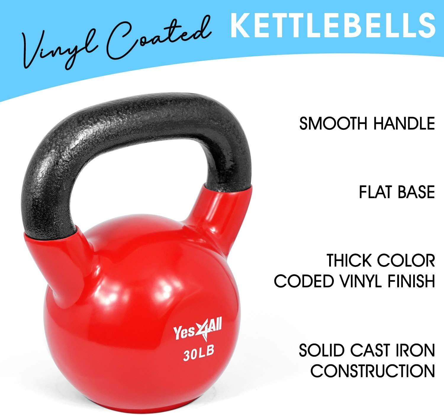 image:imageYes4All Kettlebell Vinyl Coated Kettlebell Cast Iron Sets with Stable Flat Bottom for Full Body Workout Push up Grip Strength Training amp Weights ExercisesMulticolor