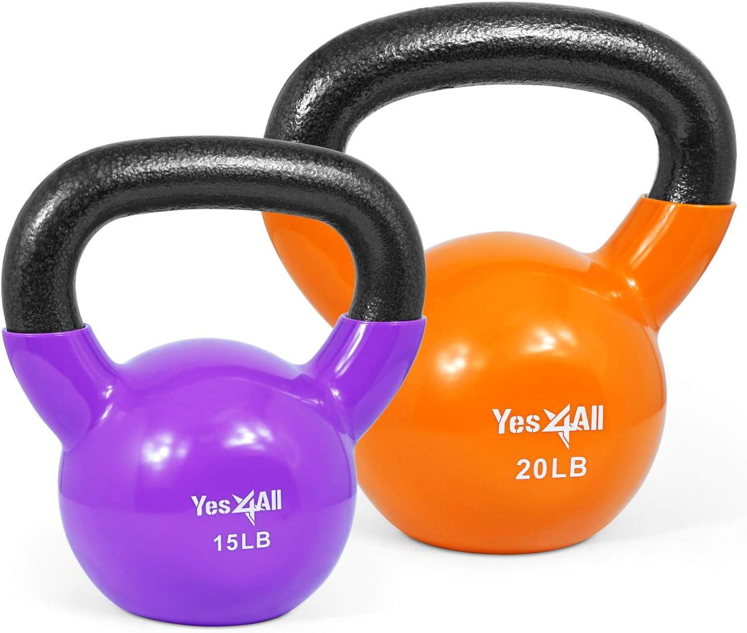 image:imageYes4All Kettlebell Vinyl Coated Kettlebell Cast Iron Sets with Stable Flat Bottom for Full Body Workout Push up Grip Strength Training amp Weights ExercisesMulticolor