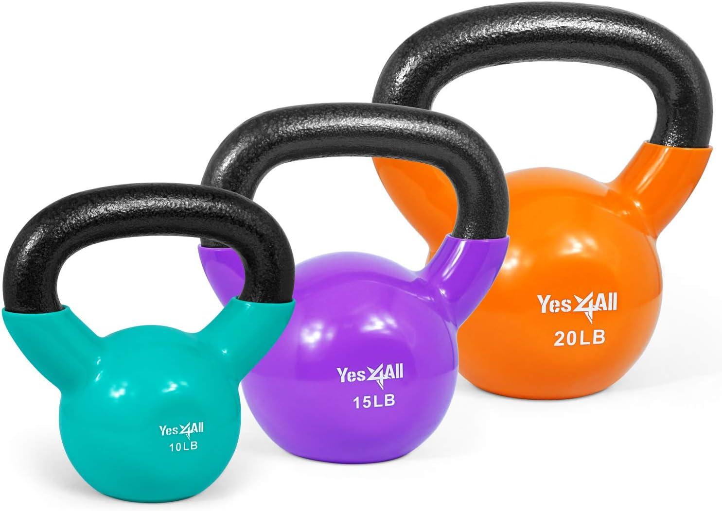image:imageYes4All Kettlebell Vinyl Coated Kettlebell Cast Iron Sets with Stable Flat Bottom for Full Body Workout Push up Grip Strength Training amp Weights ExercisesMulticolor