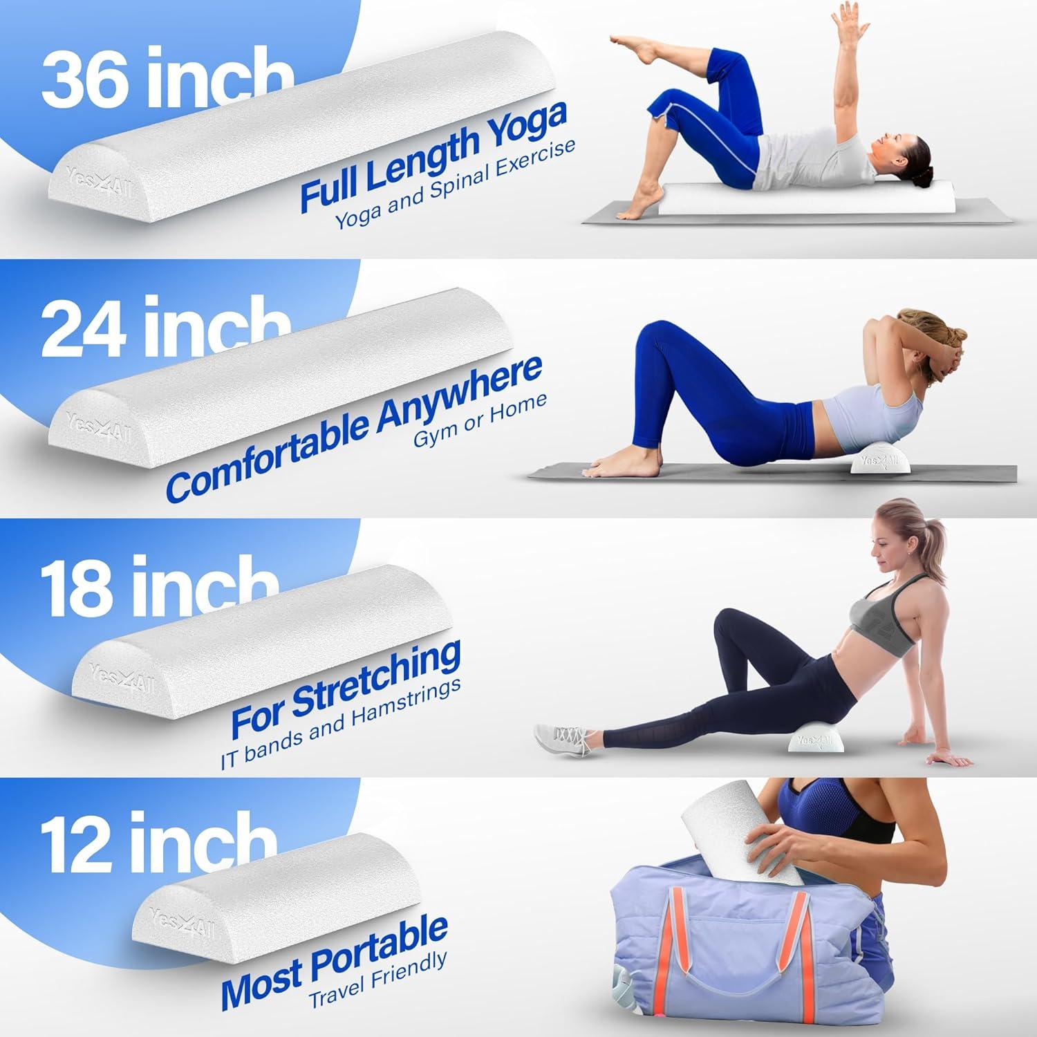 image:imageYes4All Medium Firm Half Foam Rollers for PostWorkout Relaxation 12182436 inch PE Foam Roll for Back Massage amp Yoga ExercisePremium White