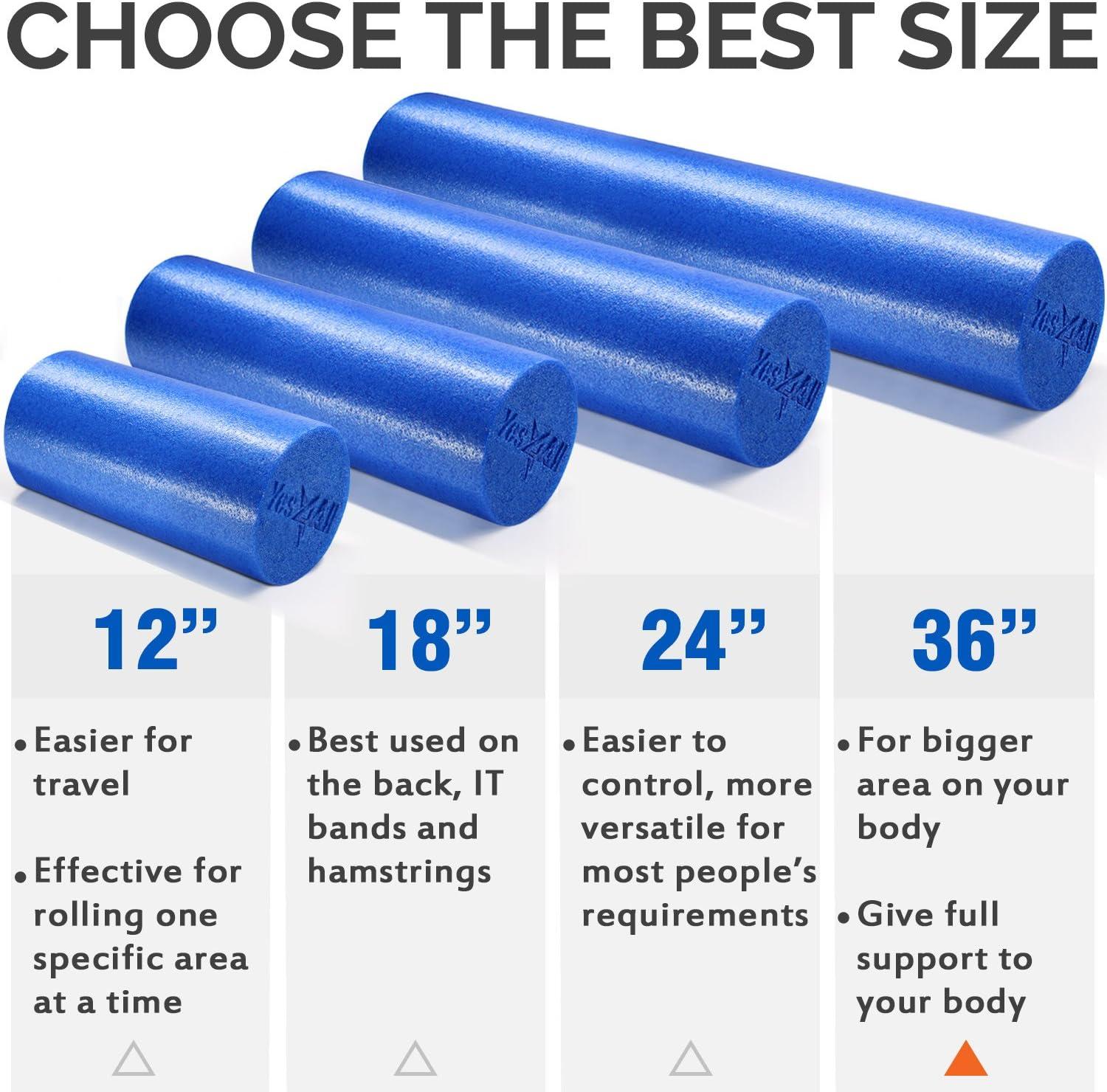 image:imageYes4All Medium Firm Round PE Foam Roller 12 18 24 36 Inches for Pilates Yoga Stretching Balance amp Core ExercisesBlue