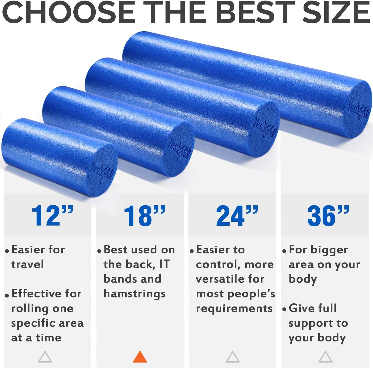 image:imageYes4All Medium Firm Round PE Foam Roller 12 18 24 36 Inches for Pilates Yoga Stretching Balance amp Core ExercisesBlue