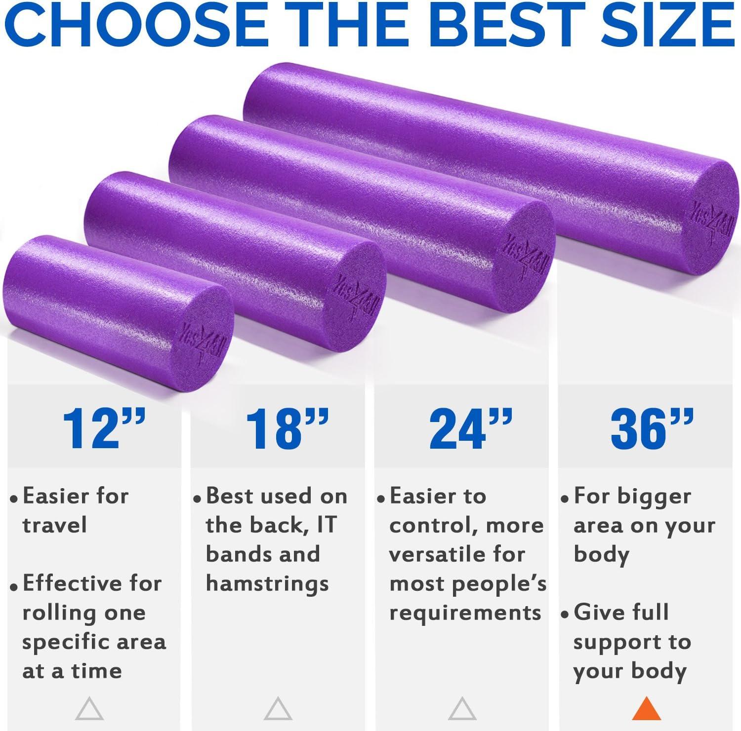 image:imageYes4All Medium Firm Round PE Foam Roller 12 18 24 36 Inches for Pilates Yoga Stretching Balance amp Core ExercisesPurple