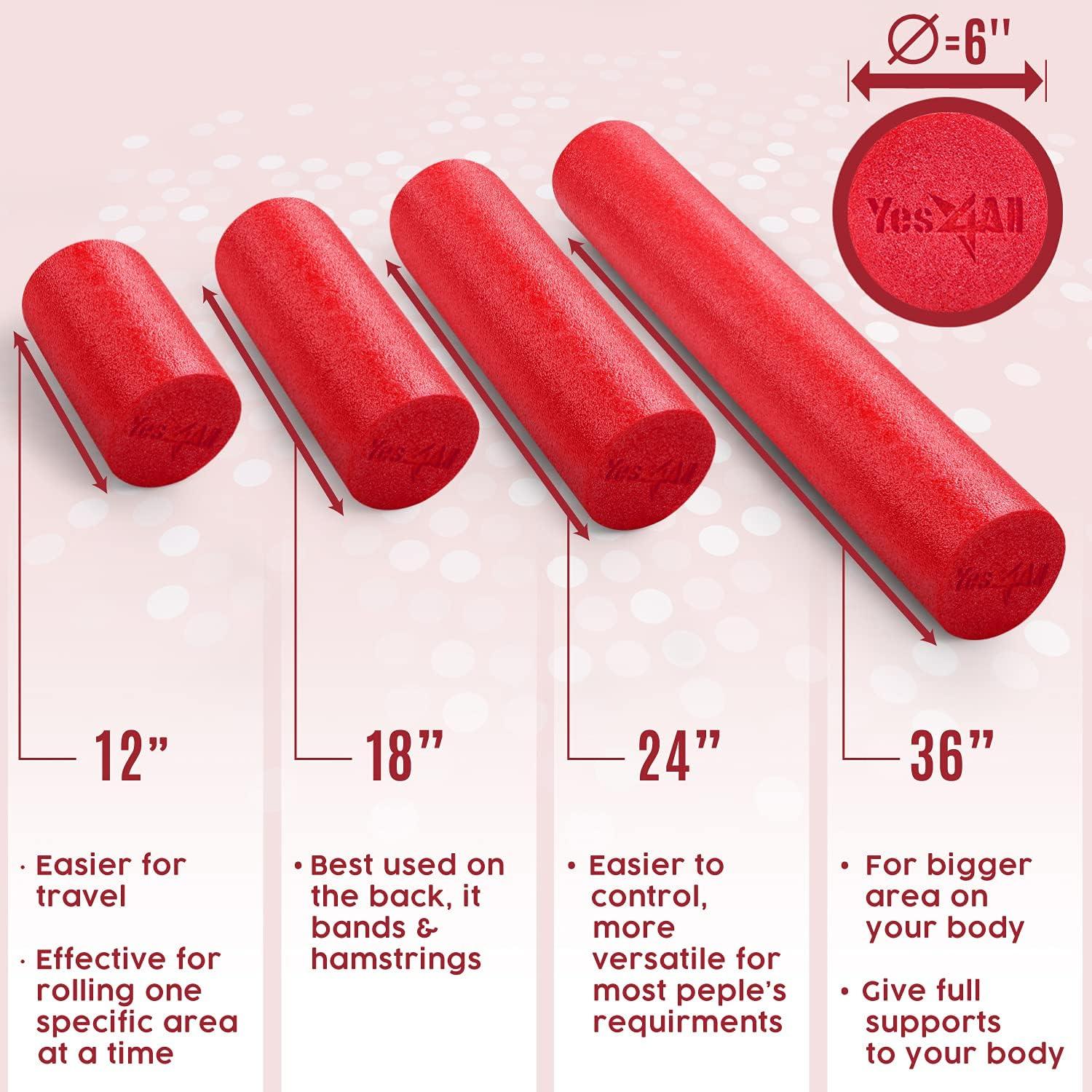 image:imageYes4All Medium Firm Round PE Foam Roller 12 18 24 36 Inches for Pilates Yoga Stretching Balance amp Core ExercisesRed