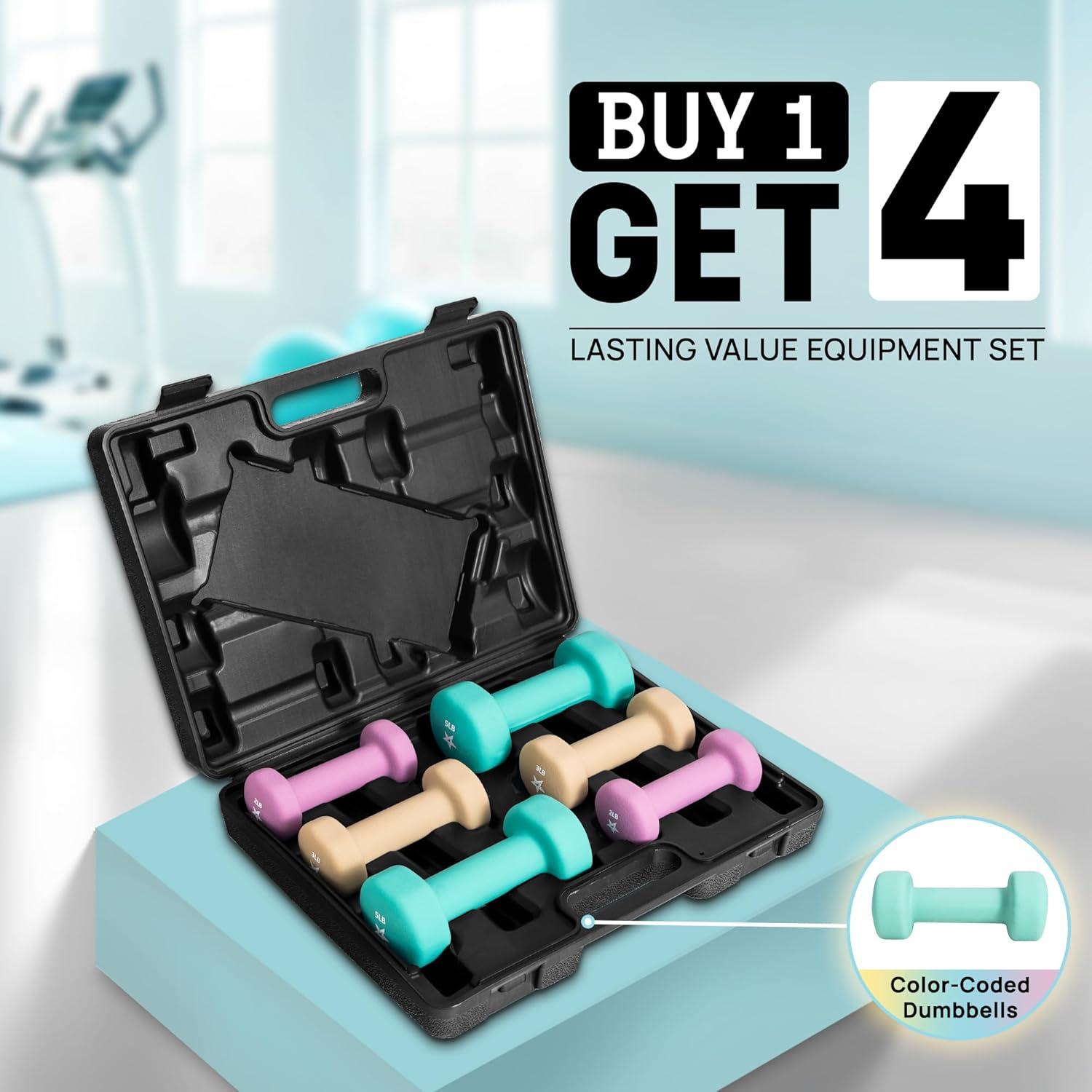 image:imageYes4All Neoprene Coated Dumbbell Hand Weight Sets Multiple Weight Options with Rack Antiroll AntiSlip Hexagon ShapeE SET WITH CASE 235lb pair