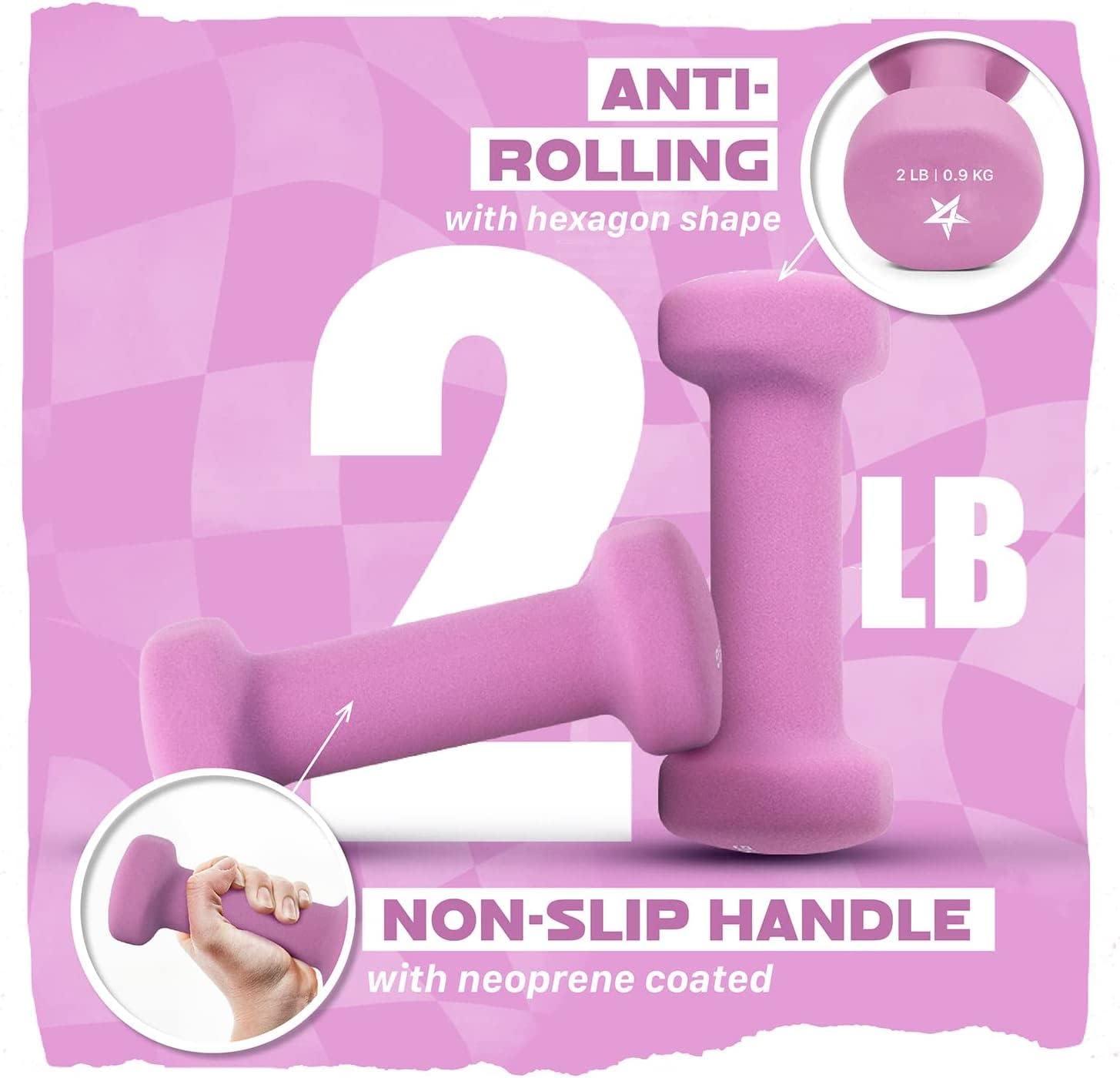 image:imageYes4All Neoprene Coated Dumbbell Hand Weight Sets of 2 Multiple Weight Options with 15 Colors Antiroll AntiSlip Hexagon ShapeA Purple 2lbs Pair