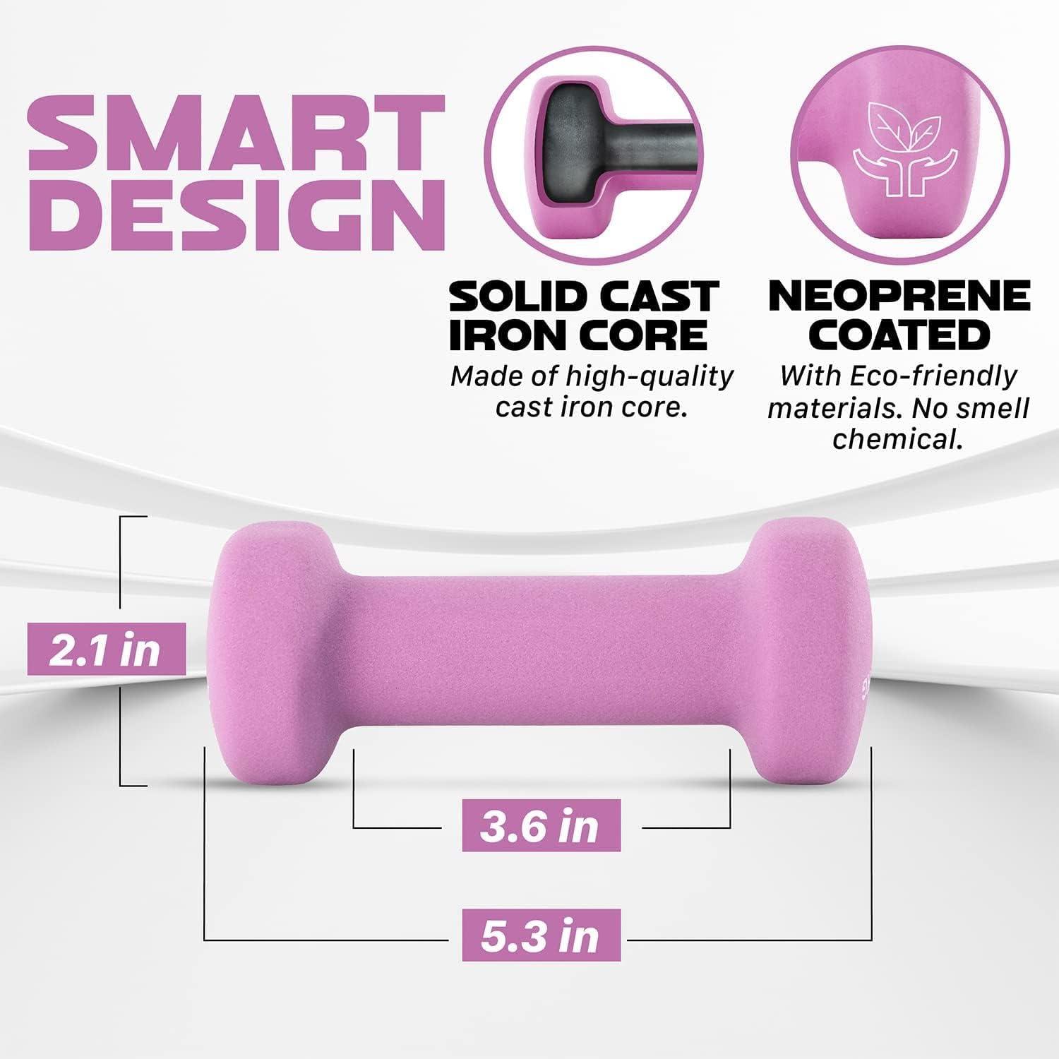 image:imageYes4All Neoprene Coated Dumbbell Hand Weight Sets of 2 Multiple Weight Options with 15 Colors Antiroll AntiSlip Hexagon ShapeA Purple 2lbs Pair