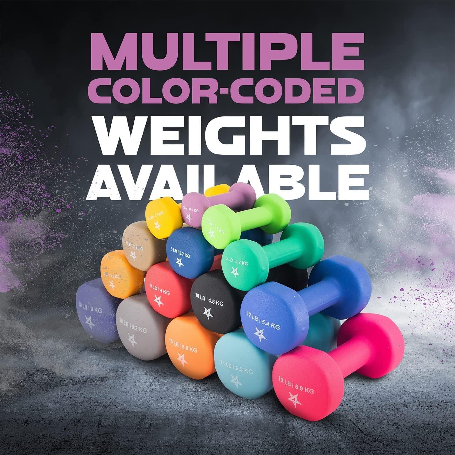 image:imageYes4All Neoprene Coated Dumbbell Hand Weight Sets of 2 Multiple Weight Options with 15 Colors Antiroll AntiSlip Hexagon ShapeA Purple 2lbs Pair