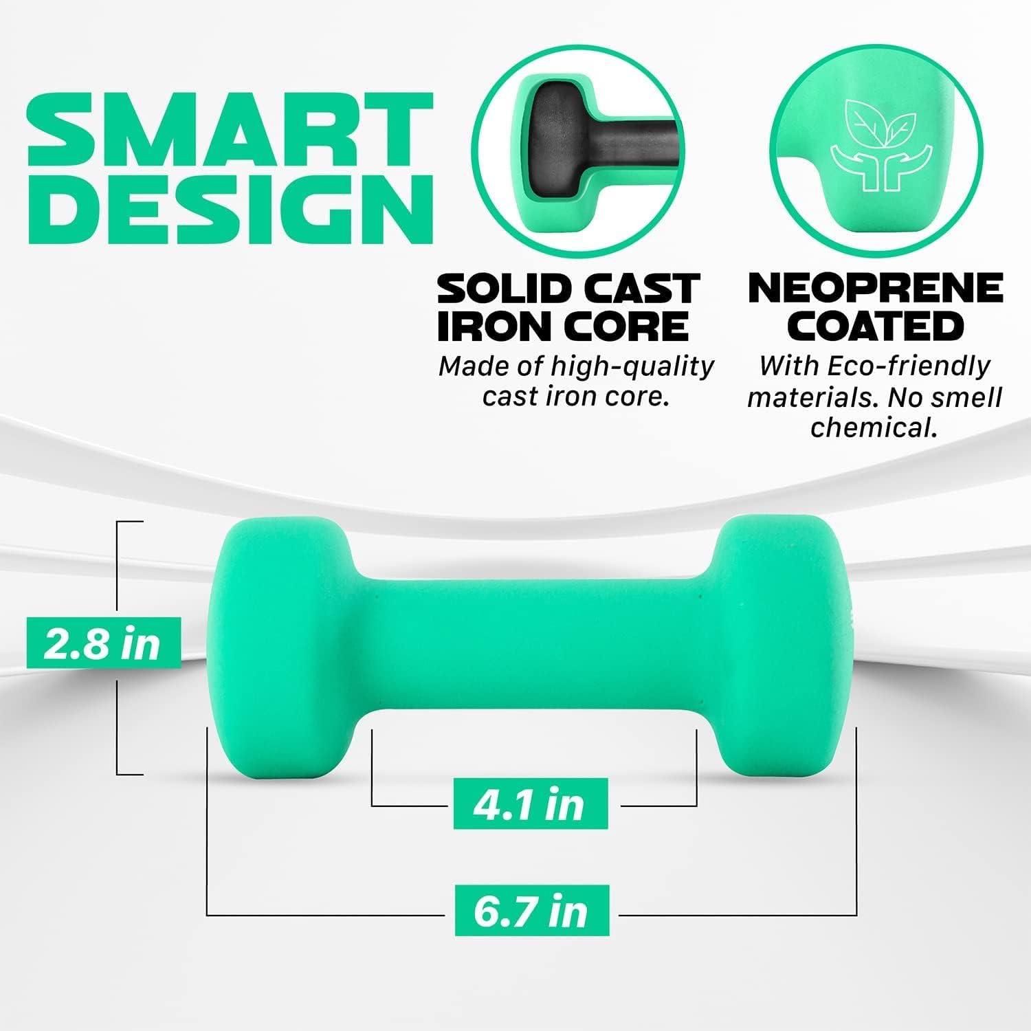 image:imageYes4All Neoprene Coated Dumbbell Hand Weight Sets of 2 Multiple Weight Options with 15 Colors Antiroll AntiSlip Hexagon ShapeD Dark Green 5lbs Pair