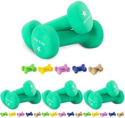 image:imageYes4All Neoprene Coated Dumbbell Hand Weight Sets of 2 Multiple Weight Options with 15 Colors Antiroll AntiSlip Hexagon ShapeD Dark Green 5lbs Pair