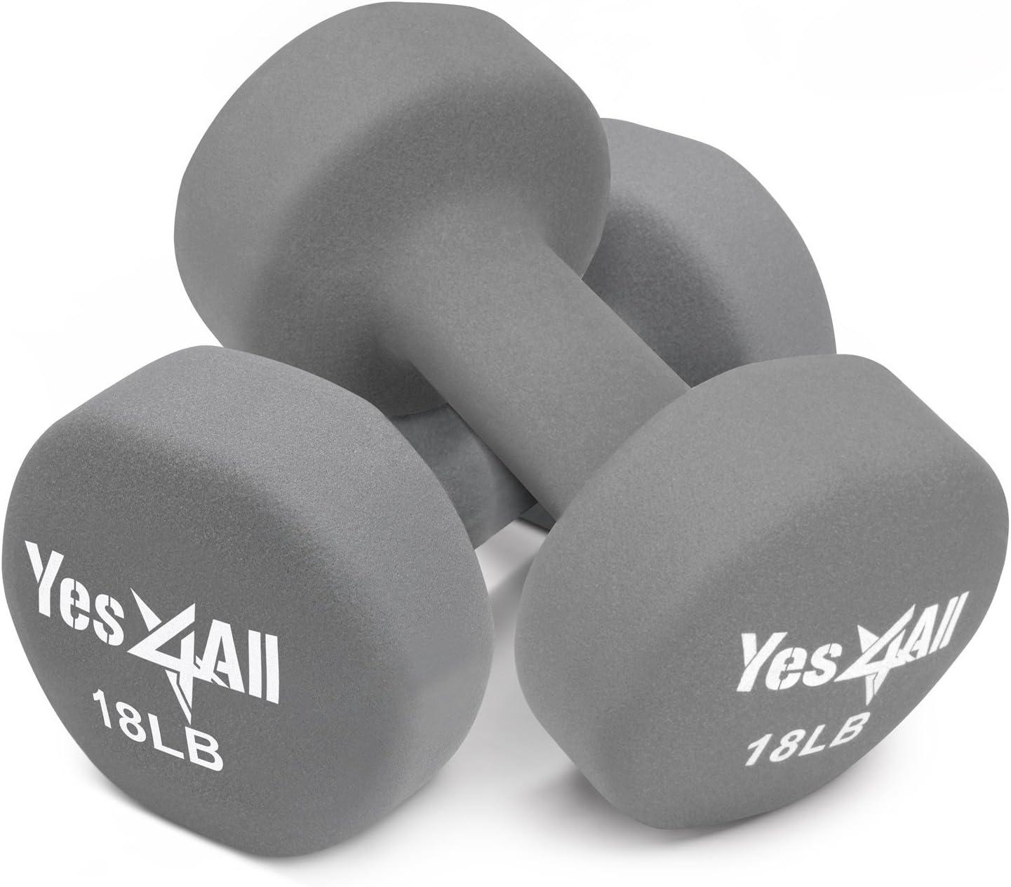 image:imageYes4All Neoprene Coated Dumbbell Hand Weight Sets of 2 Multiple Weight Options with 15 Colors Antiroll AntiSlip Hexagon ShapeN Gray 18lbs Pair