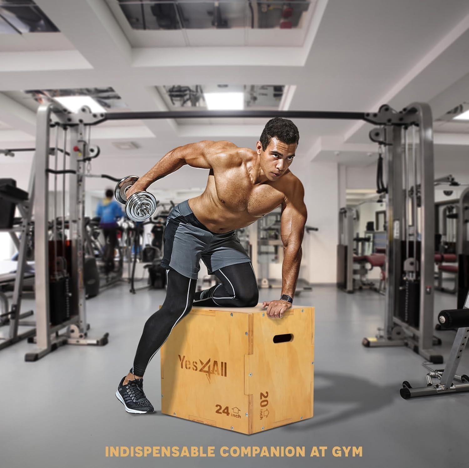 image:imageYes4All Plyo Box 3in1 Wooden Box Jumps for Home Gym 450 lbs Boxes Step Up with Smooth Edges amp Wide Builtin Handles for Jumping Strength Training Lunges Squats DipsA Wood Basic