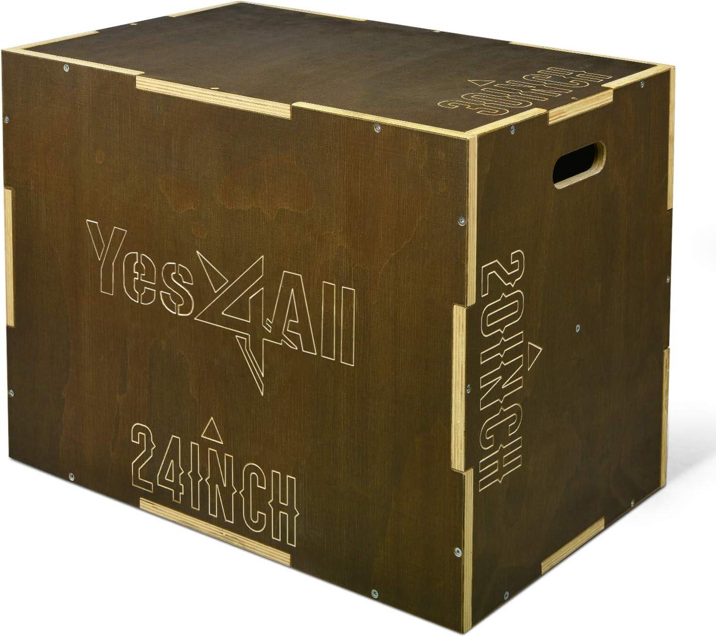 image:imageYes4All Plyo Box 3in1 Wooden Box Jumps for Home Gym 450 lbs Boxes Step Up with Smooth Edges amp Wide Builtin Handles for Jumping Strength Training Lunges Squats DipsC Wood Moss Brown