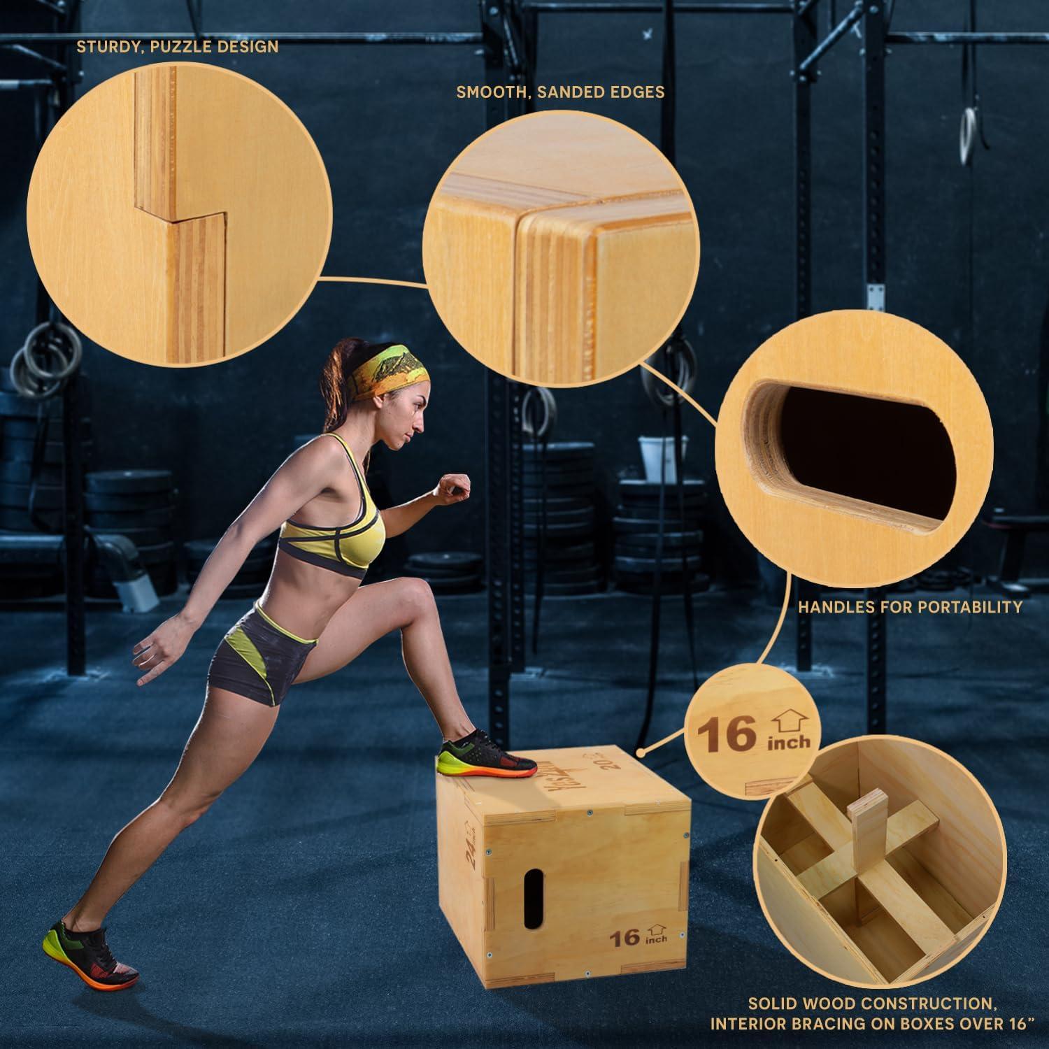 image:imageYes4All Plyo Box 3in1 Wooden Box Jumps for Home Gym 450 lbs Boxes Step Up with Smooth Edges amp Wide Builtin Handles for Jumping Strength Training Lunges Squats DipsA Wood Basic
