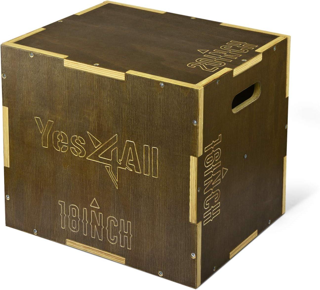 image:imageYes4All Plyo Box 3in1 Wooden Box Jumps for Home Gym 450 lbs Boxes Step Up with Smooth Edges amp Wide Builtin Handles for Jumping Strength Training Lunges Squats DipsC Wood Moss Brown