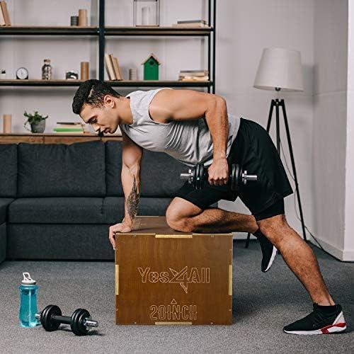 image:imageYes4All Plyo Box 3in1 Wooden Box Jumps for Home Gym 450 lbs Boxes Step Up with Smooth Edges amp Wide Builtin Handles for Jumping Strength Training Lunges Squats DipsC Wood Moss Brown