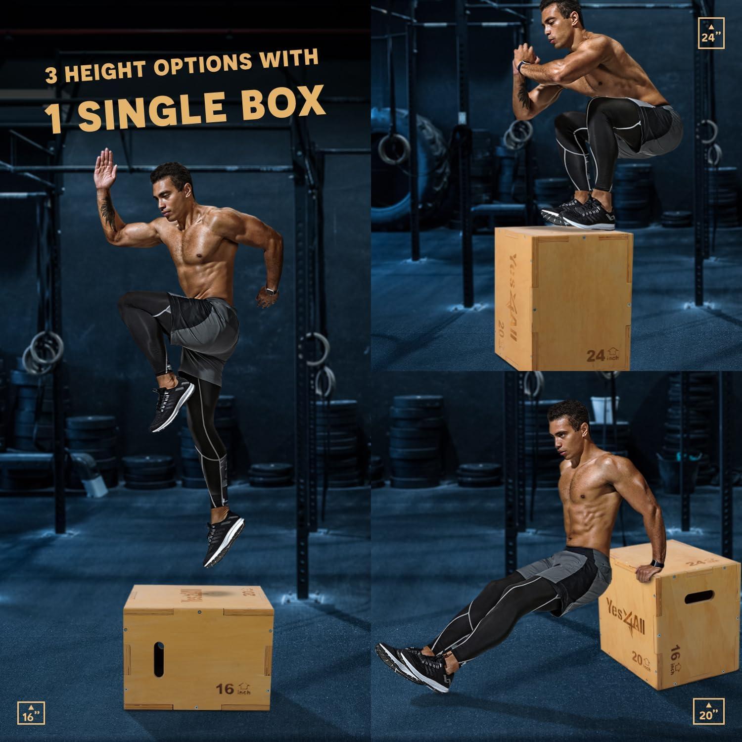 image:imageYes4All Plyo Box 3in1 Wooden Box Jumps for Home Gym 450 lbs Boxes Step Up with Smooth Edges amp Wide Builtin Handles for Jumping Strength Training Lunges Squats DipsA Wood Basic