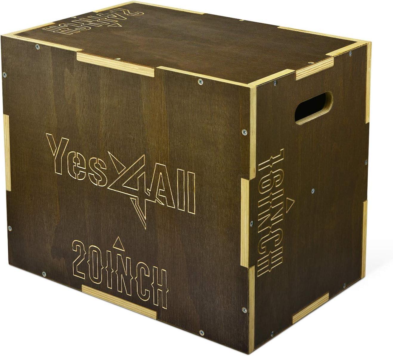 image:imageYes4All Plyo Box 3in1 Wooden Box Jumps for Home Gym 450 lbs Boxes Step Up with Smooth Edges amp Wide Builtin Handles for Jumping Strength Training Lunges Squats DipsC Wood Moss Brown