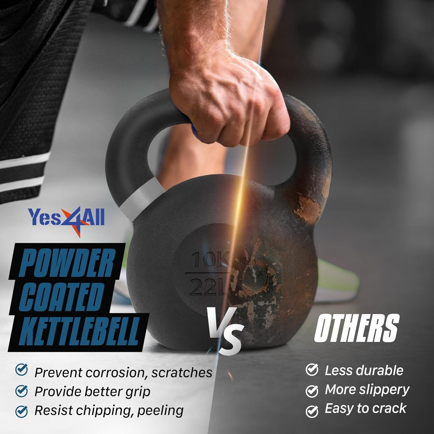image:imageYes4All Powder Coated Kettlebell Cast Iron Core Kettlebells with NonSlip Handle amp Flat Bottom for Conditioning Heavy Duty for Strength Training 9lb to 71lb Single amp PairDeep Blue