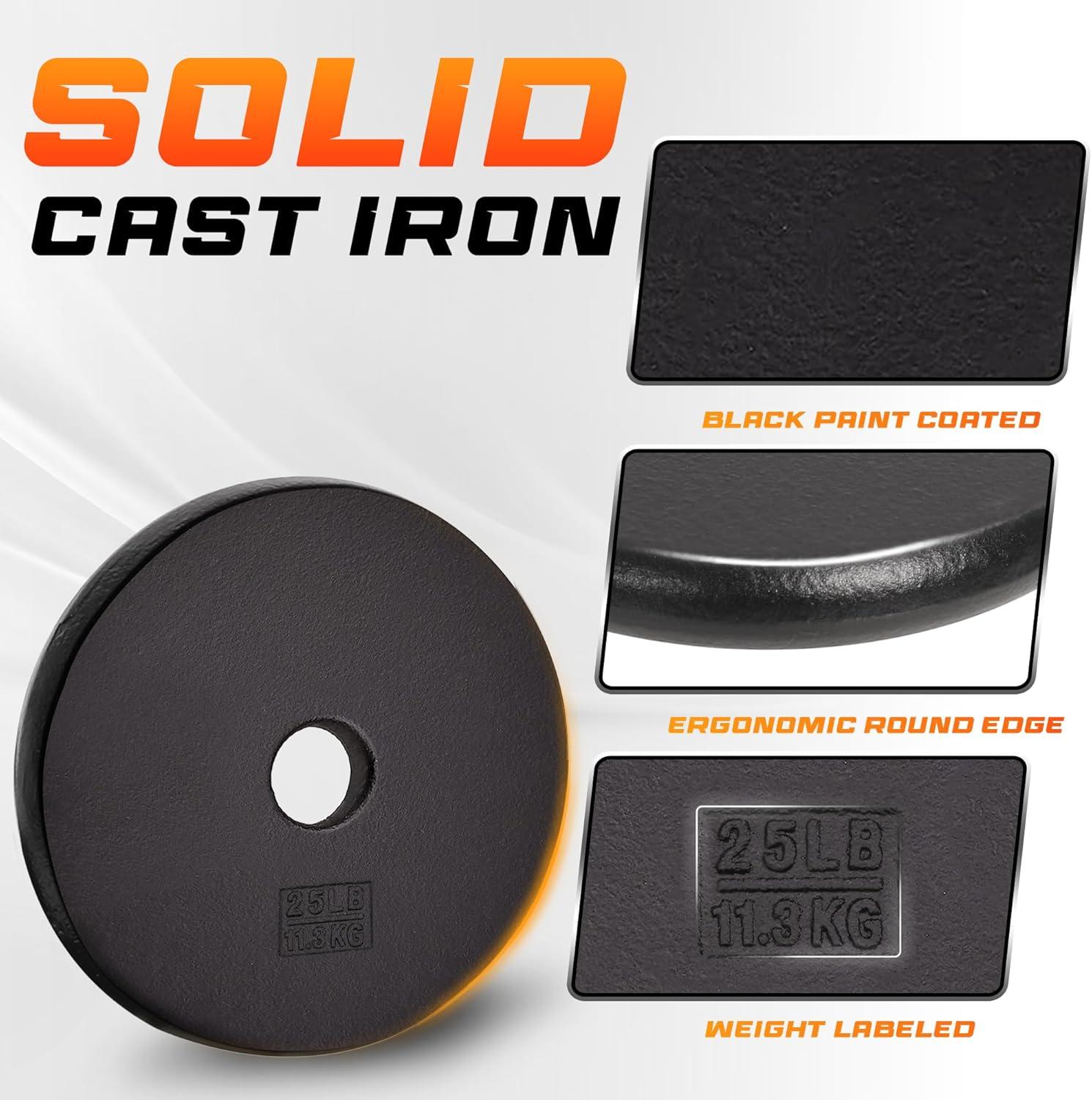 image:imageYes4All Standard 1 Cast Iron Weight Plate Ideal for Strength Training Multiple Weight 5LB to 25LB Single amp Set of 41Inch Center