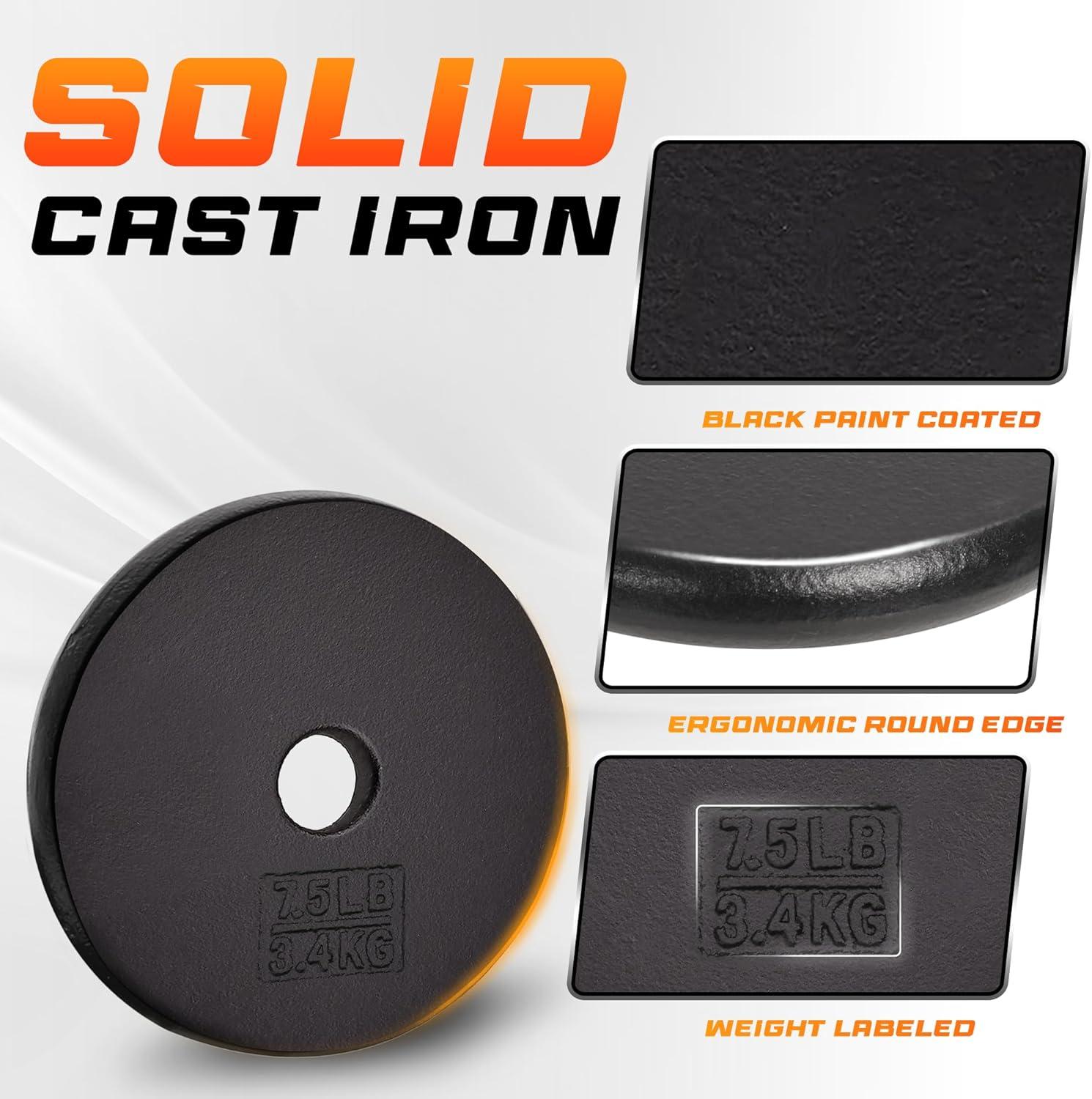 image:imageYes4All Standard 1 Cast Iron Weight Plate Ideal for Strength Training Multiple Weight 5LB to 25LB Single amp Set of 41Inch Center