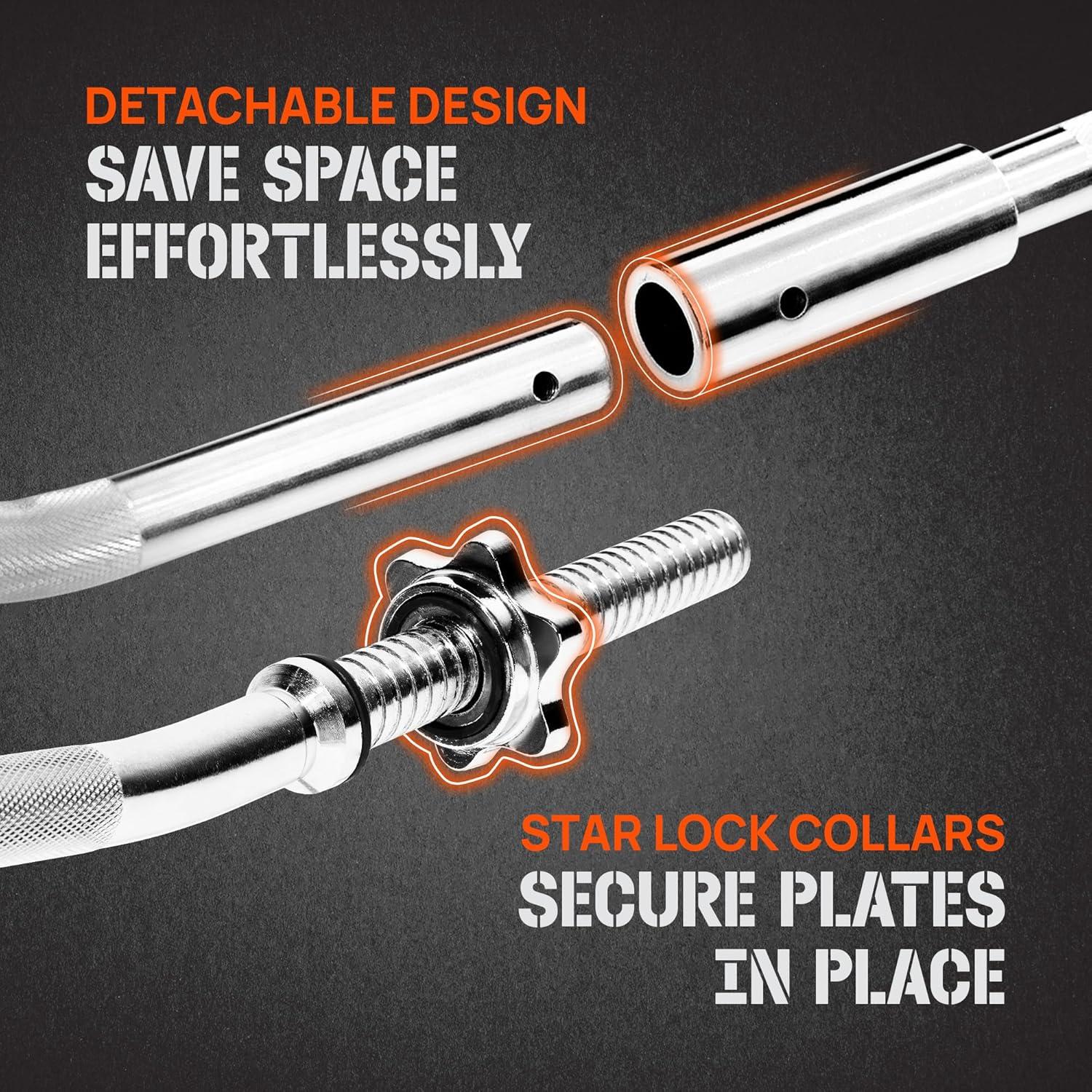 image:imageYes4All Standard Straight Barbell 60 amp EZ Curl Bar 47 Capacity 200 to 480 LB Weight Bar 1 to 2 Diameter Star Lock Collars Rubber Ring Barbell Spins Included for Deadlifts amp SquatsI Curl Bar 1 Set 50LB