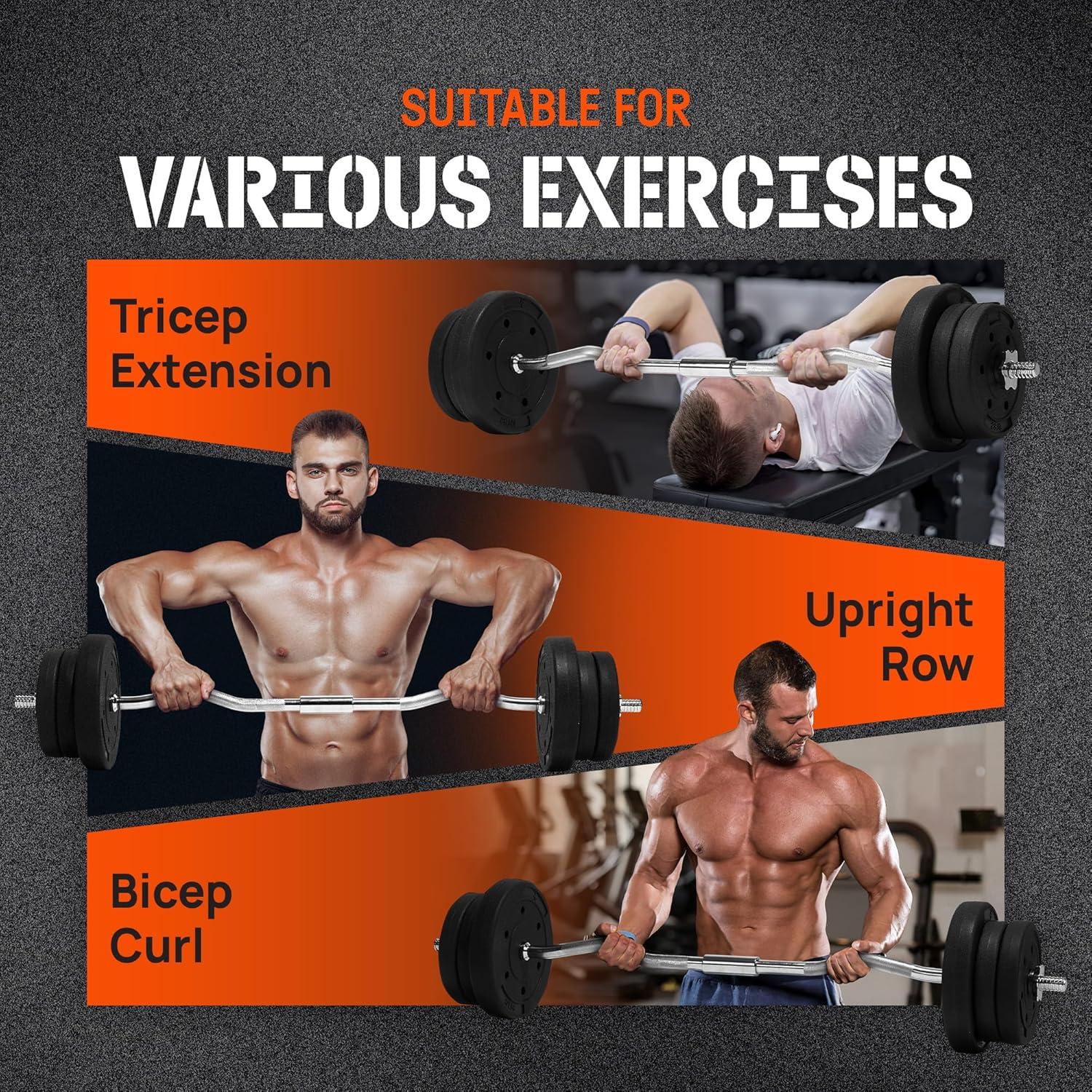 image:imageYes4All Standard Straight Barbell 60 amp EZ Curl Bar 47 Capacity 200 to 480 LB Weight Bar 1 to 2 Diameter Star Lock Collars Rubber Ring Barbell Spins Included for Deadlifts amp SquatsI Curl Bar 1 Set 50LB