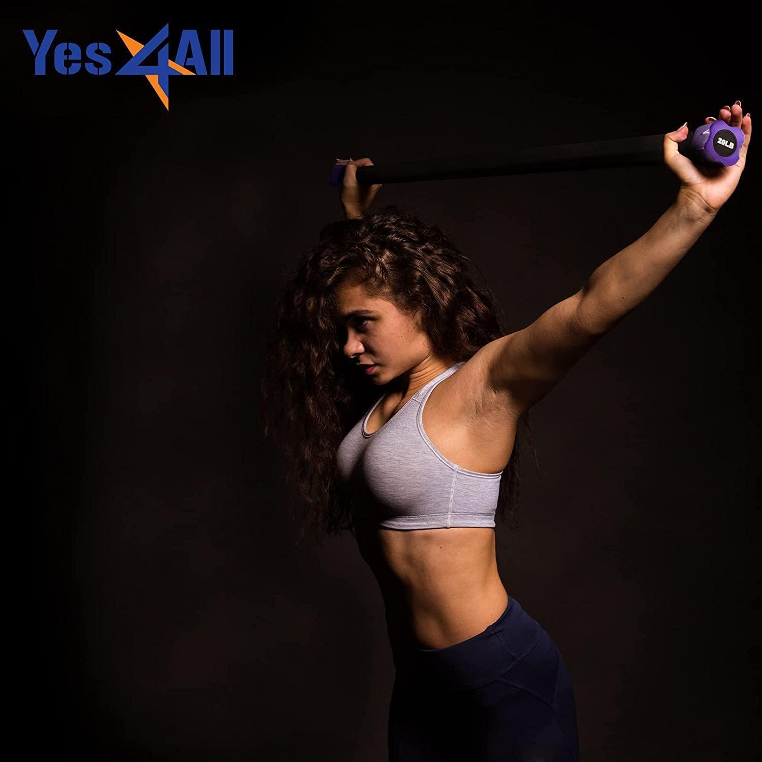 image:imageYes4All Total Body Workout Weighted Bar Resistance Band Bar Racks for Strength Training Exercise Bar for Yoga in Home and Gym SingleComboF 20lbs