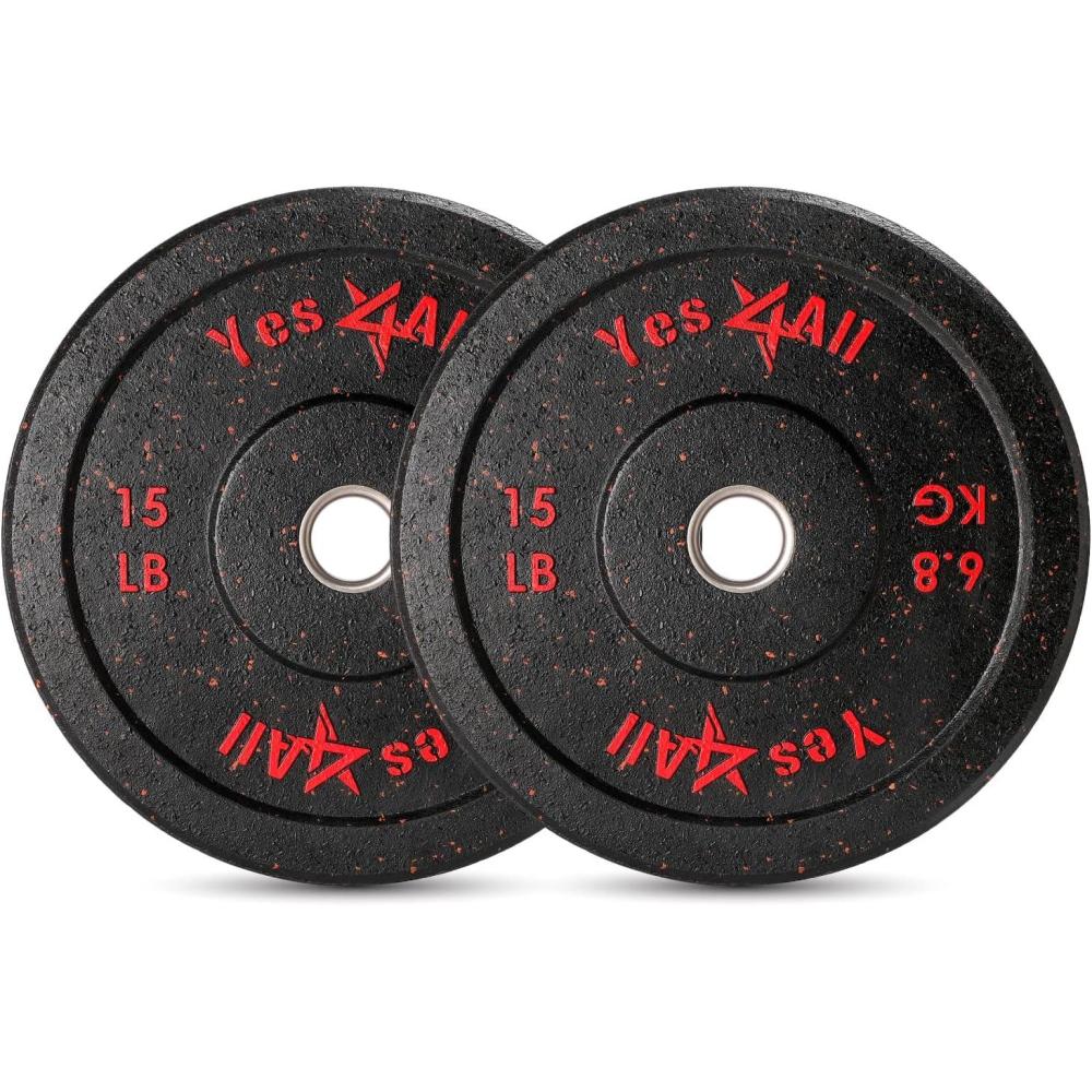 image:imageYes4All 2 Bumper Plate 10190 LB Olympic Rubber Weight Plate with Steel Hub for WeightLifting Strength Training Home Gym Less Impact Absorb Bounce amp Shock Multiple Options2x15LB