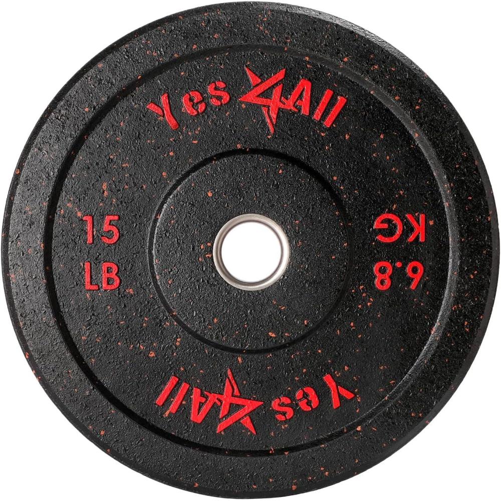 image:imageYes4All 2 Bumper Plate 10190 LB Olympic Rubber Weight Plate with Steel Hub for WeightLifting Strength Training Home Gym Less Impact Absorb Bounce amp Shock Multiple Options15LB
