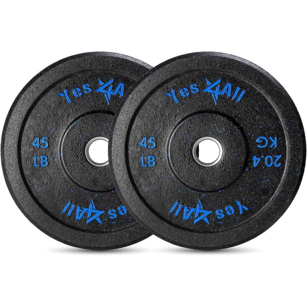 image:imageYes4All 2 Bumper Plate 10190 LB Olympic Rubber Weight Plate with Steel Hub for WeightLifting Strength Training Home Gym Less Impact Absorb Bounce amp Shock Multiple Options2x45LB