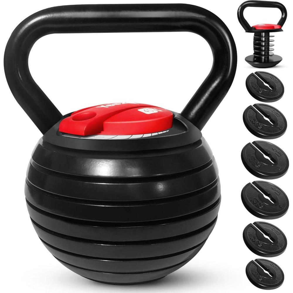 image:imageYes4All Adjustable Kettlebell Set 2040 LB Weight Set Solid Cast Iron Handle with Spacer Disks amp Secure Lock SpaceSaving Kettlebell for Home Gym Strength Training Black400 Pounds