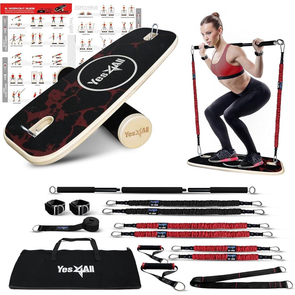 image:imageYes4All Balance Board Sports Trainer Surf Trainer Board With Adjustable Stoppers Improve Core Strength and Balance ControlH Combo Portable Home Gym  BlackRed
