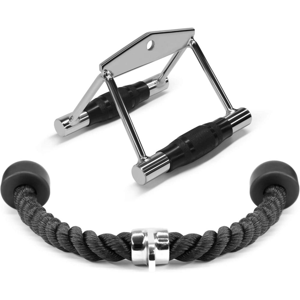 image:imageYes4All Cable Machine Attachment Row Handles Tricep Rope Straight Bar V Bar LAT Pulldown Accessories Load 880 LB for Home GymB Double D Handle  TricepRope