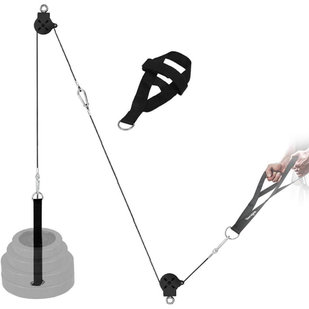 image:imageYes4All Cable Machine Attachment Row Handles Tricep Rope Straight Bar V Bar LAT Pulldown Accessories Load 880 LB for Home GymC Black Full Combo For 2 inch Olympic Plates