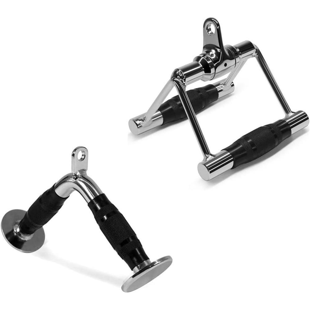 image:imageYes4All Cable Machine Attachment Row Handles Tricep Rope Straight Bar V Bar LAT Pulldown Accessories Load 880 LB for Home GymC Double D Handle Vshape Bar with Rubber